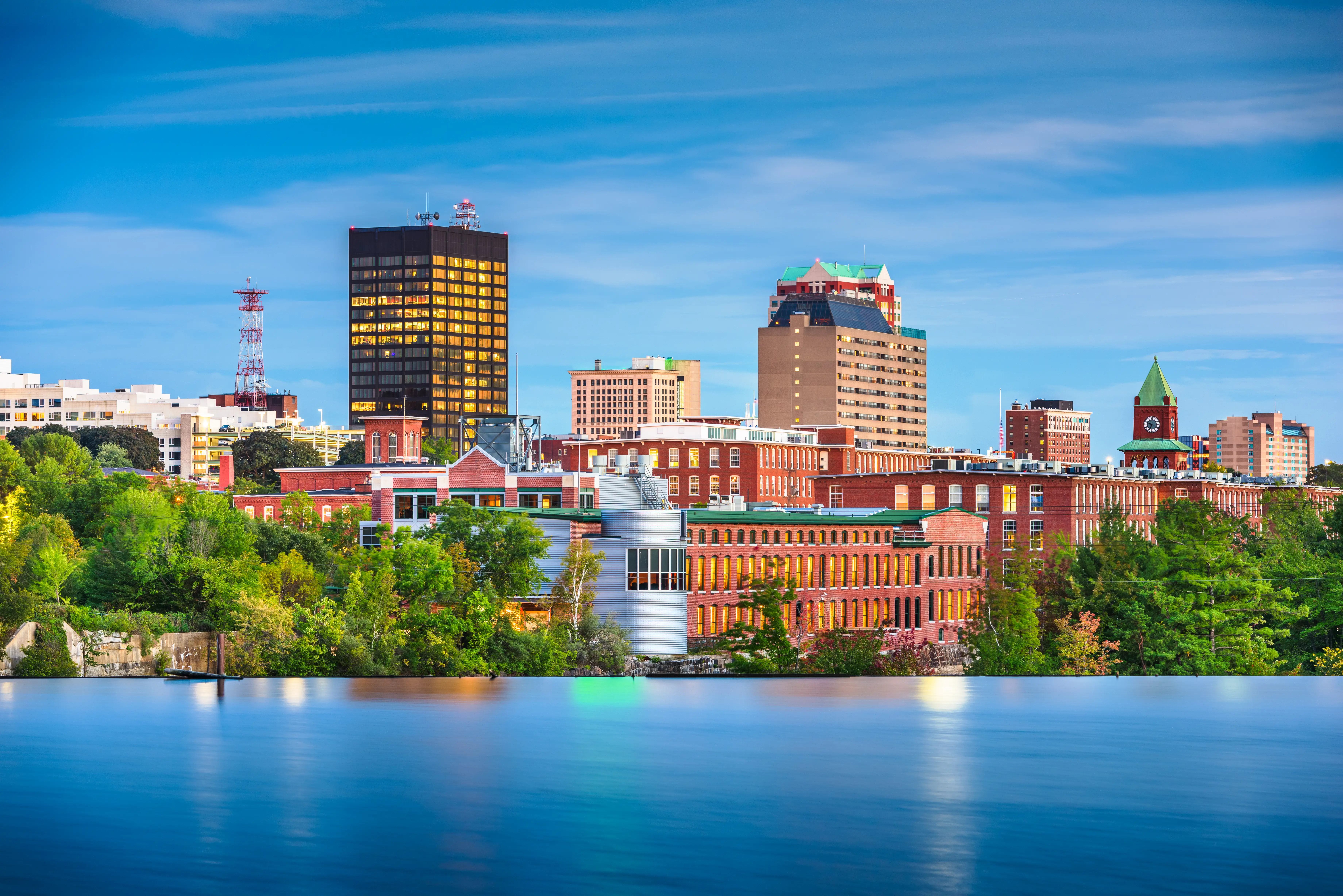 The skyline of Manchester,  New Hampshire.