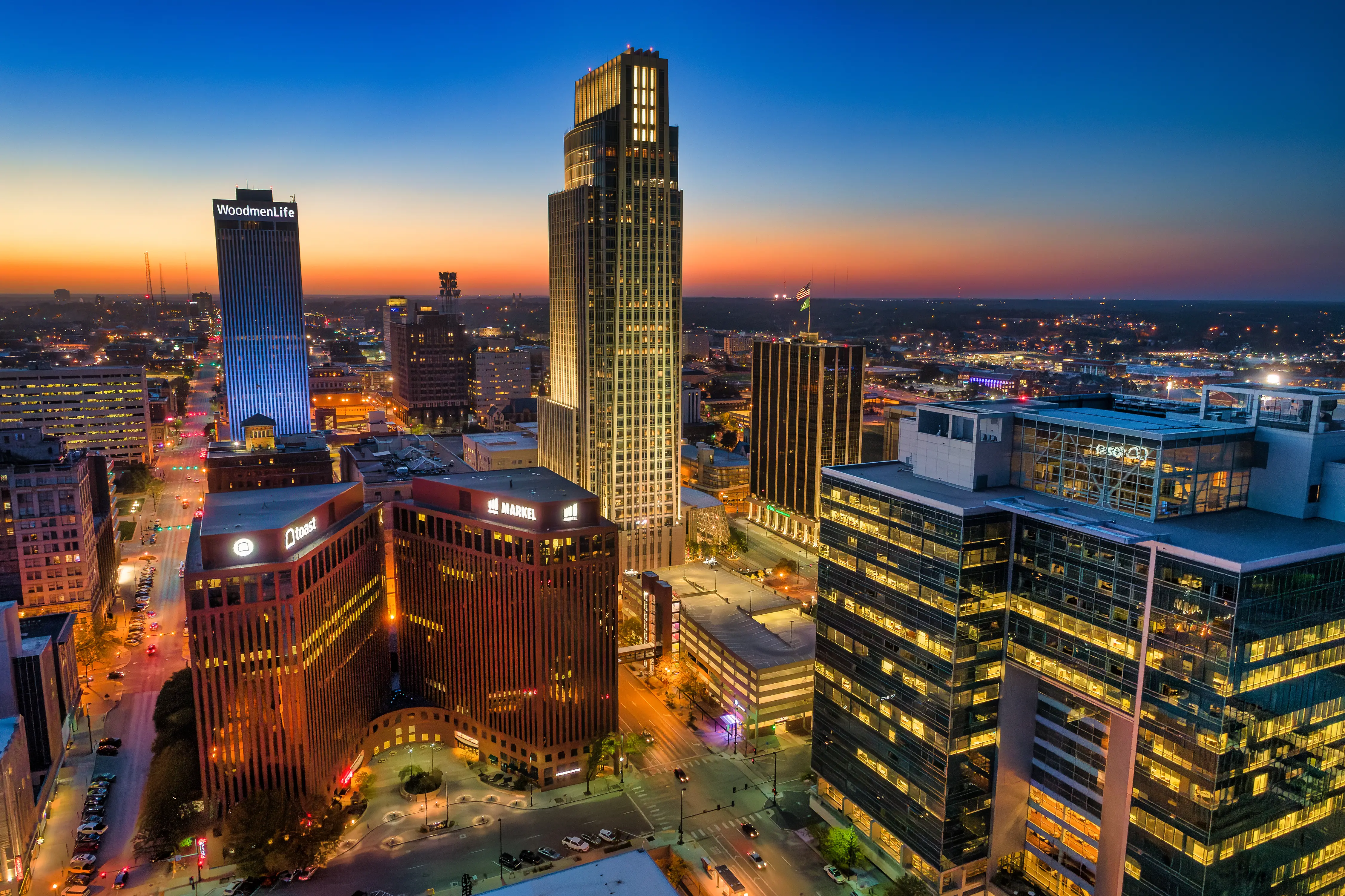 The skyline of Omaha, Nebraska.