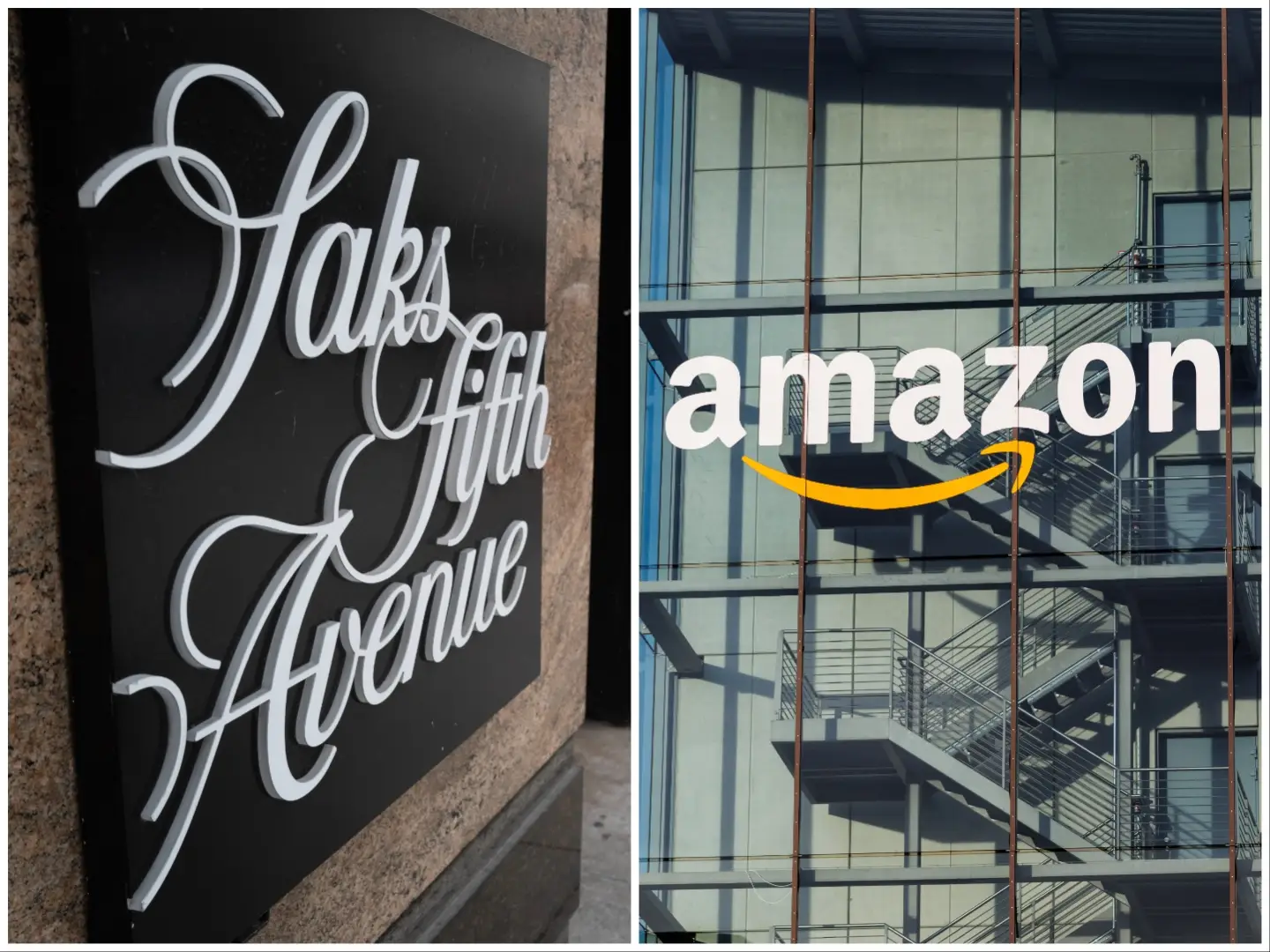 Saks Fifth Avenue logo; Amazon logo