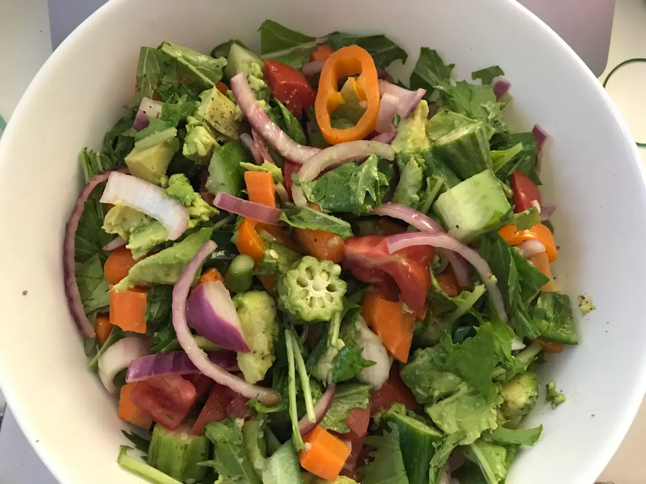 Salad with lettuce, onion, peppe