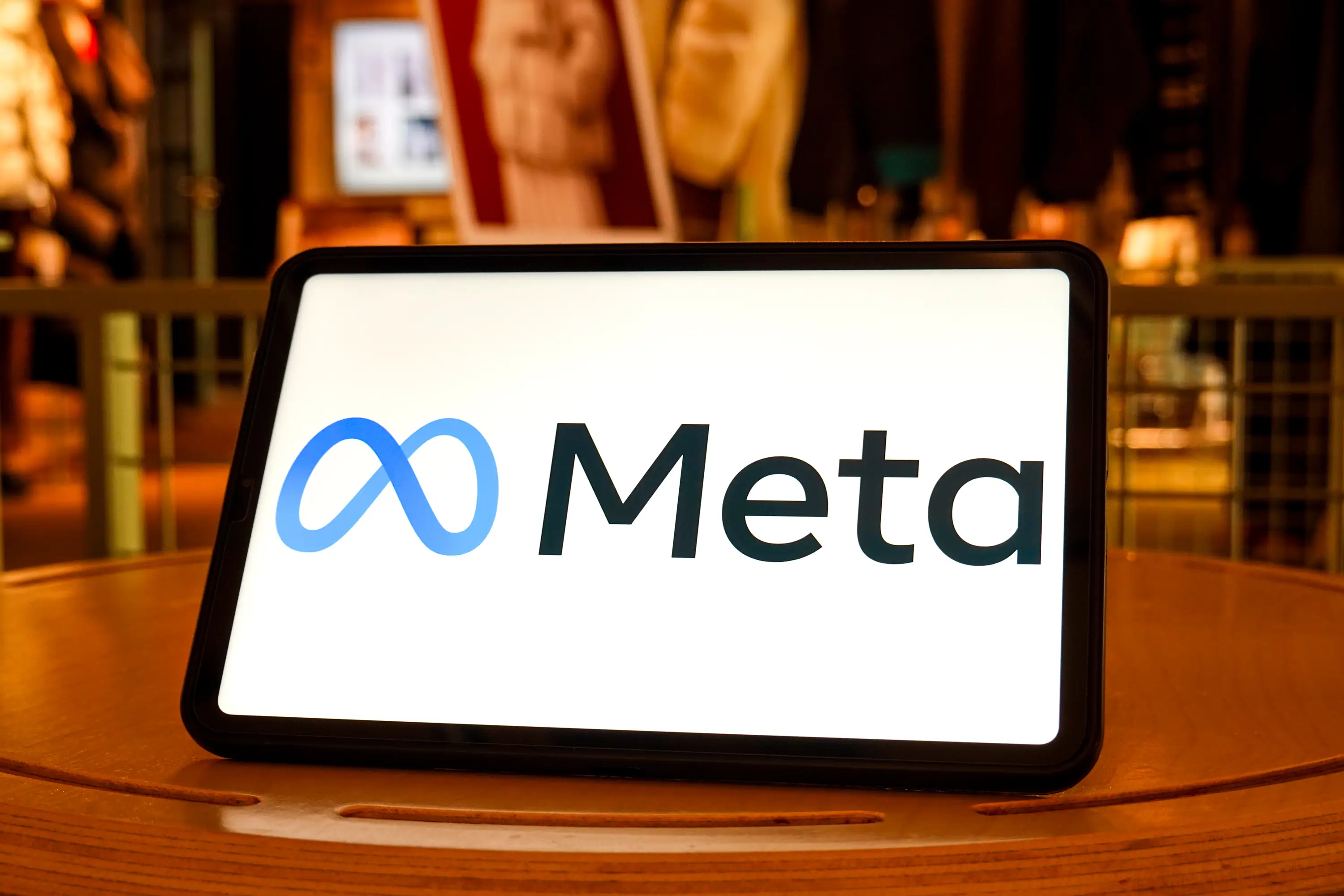 Meta logo displayed on a tablet