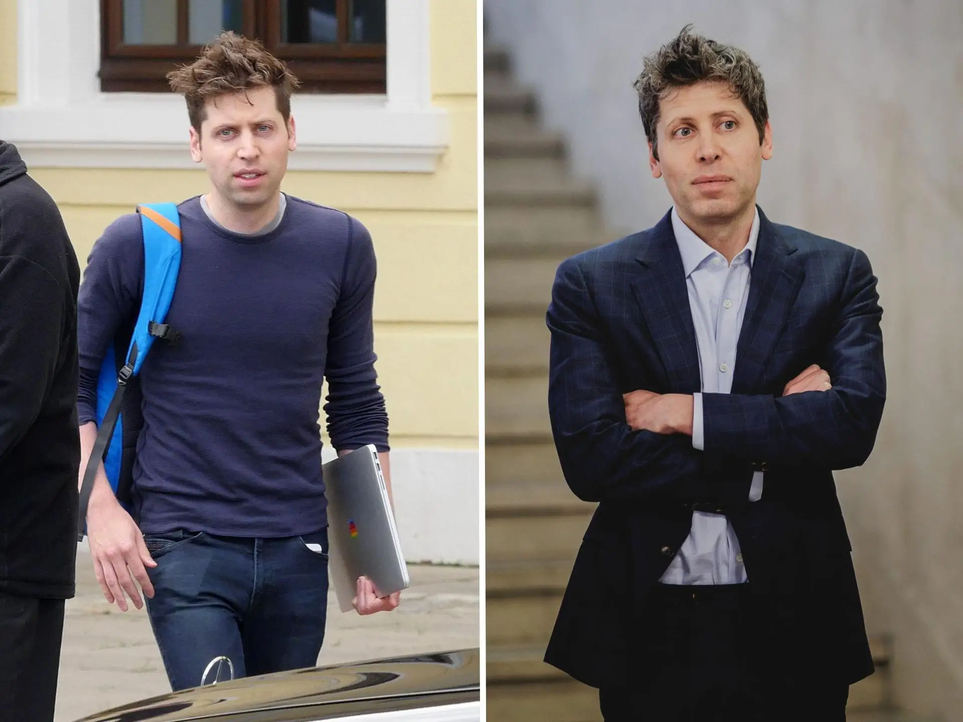 Sam Altman pictured in 2016 and 2025.