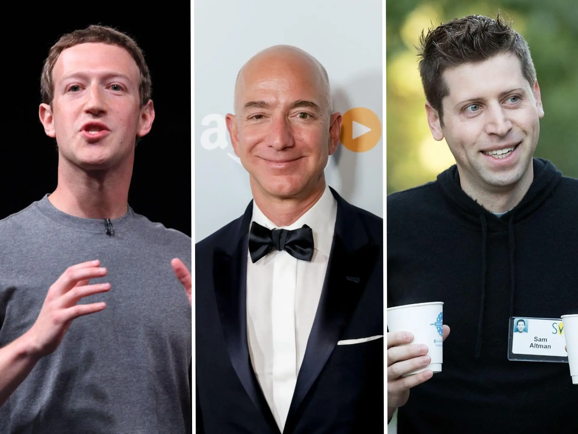 Mark Zuckerberg, Jeff Bezos, and Sam Altman in 2016