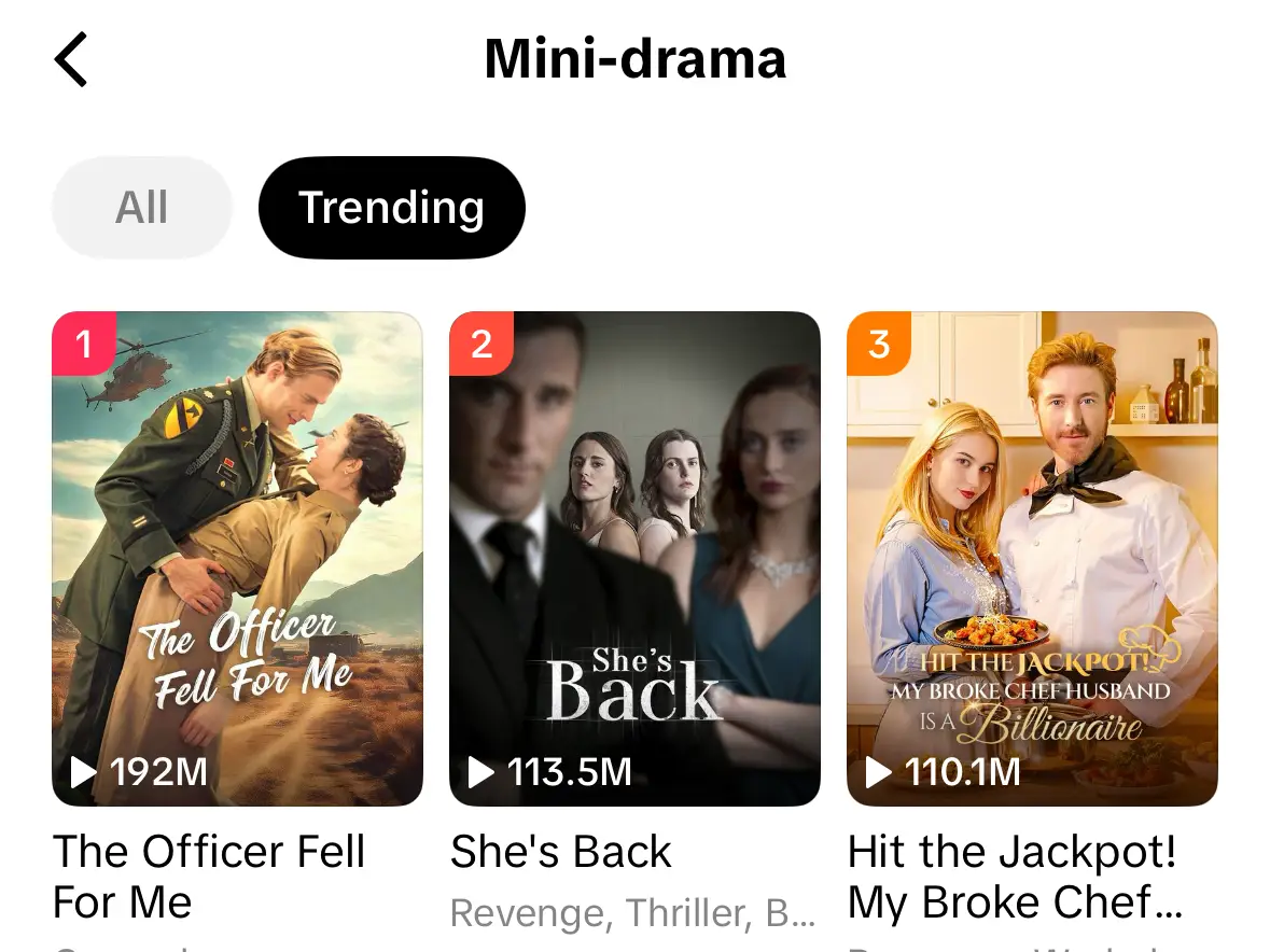 A screenshot from TikTok's new micro-drama app, PineDrama.