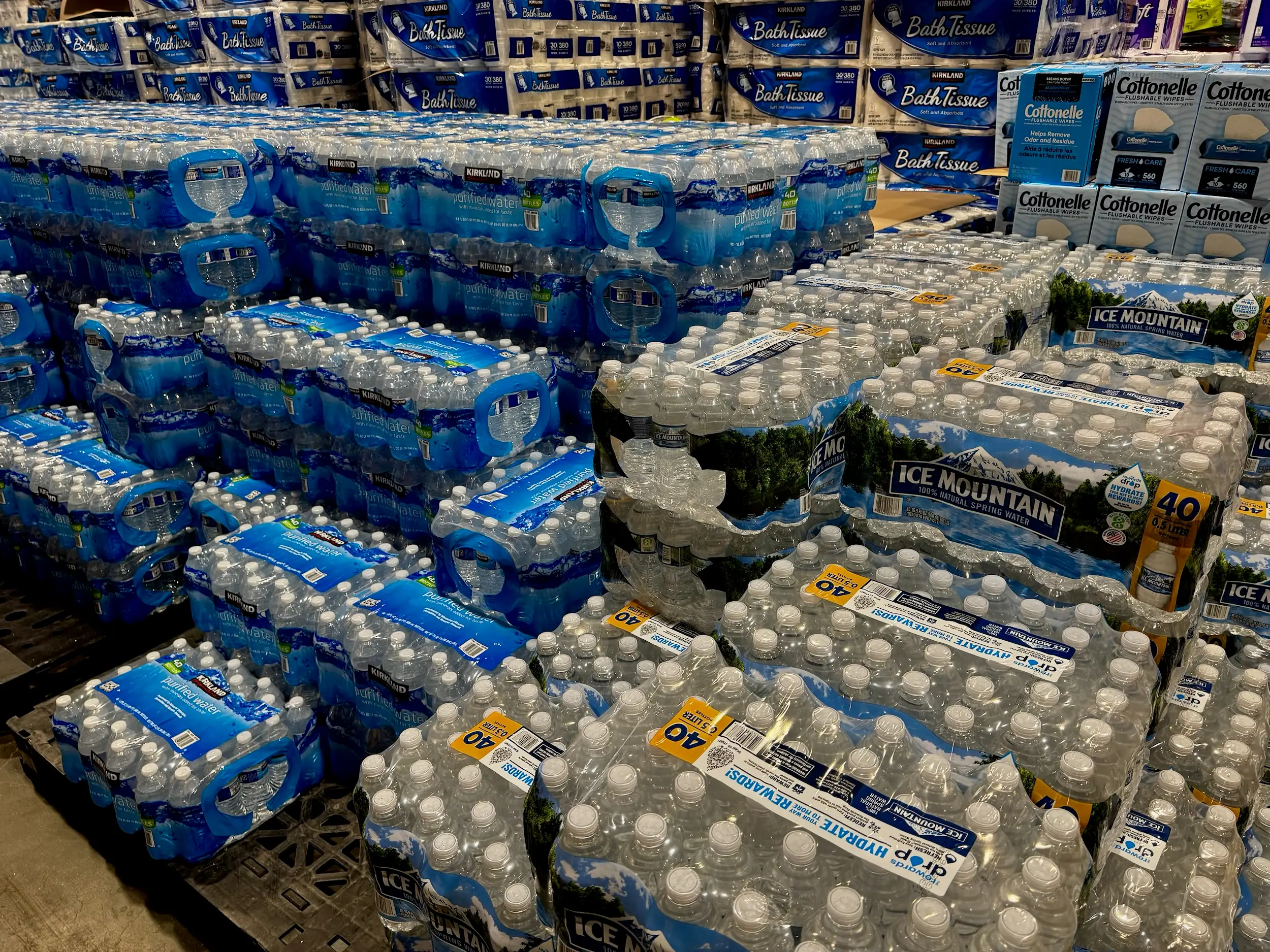 Bottled water for sale at Costco.