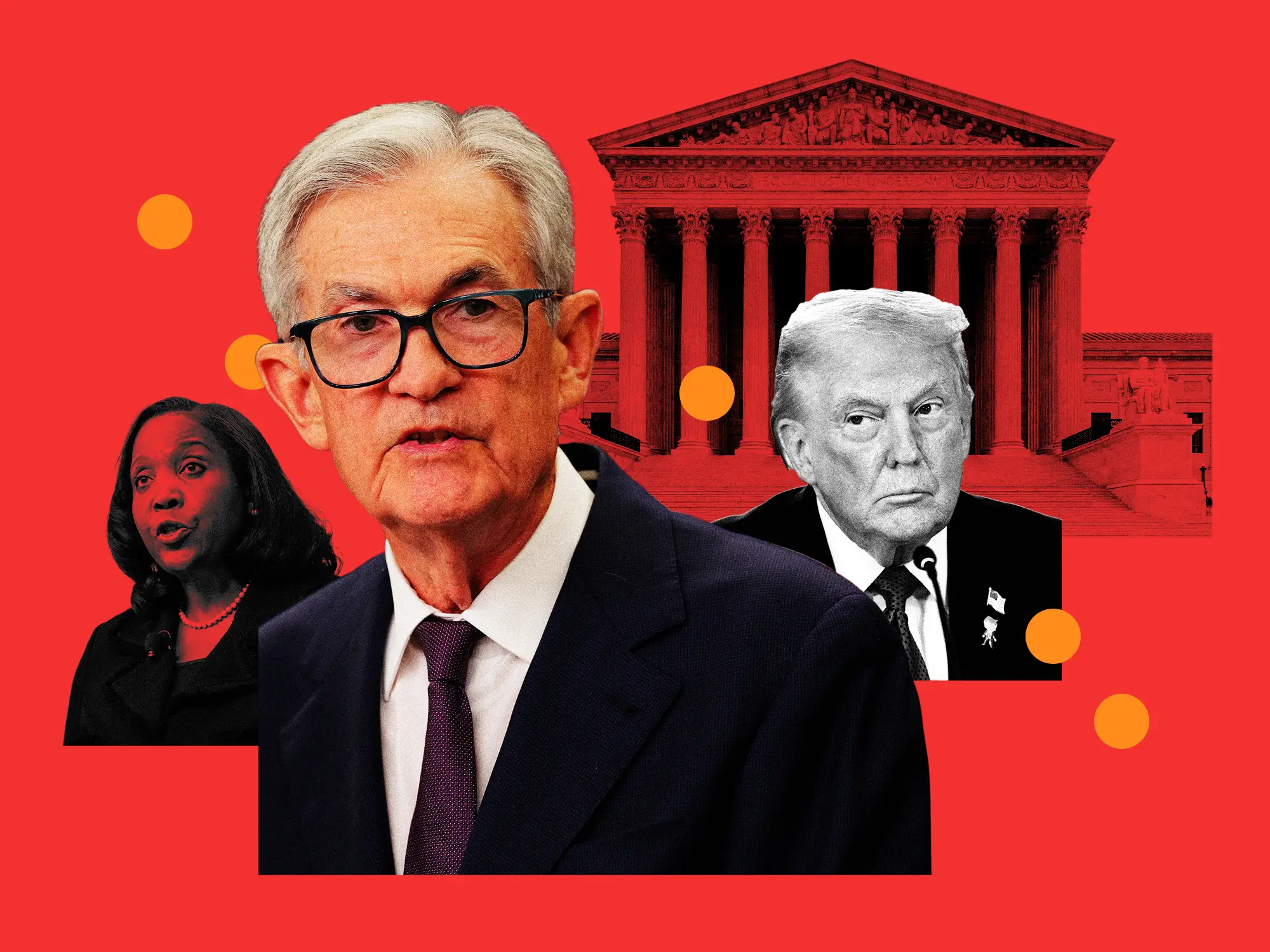 Jerome Powell, Donald Trump, and Lisa Cook collage