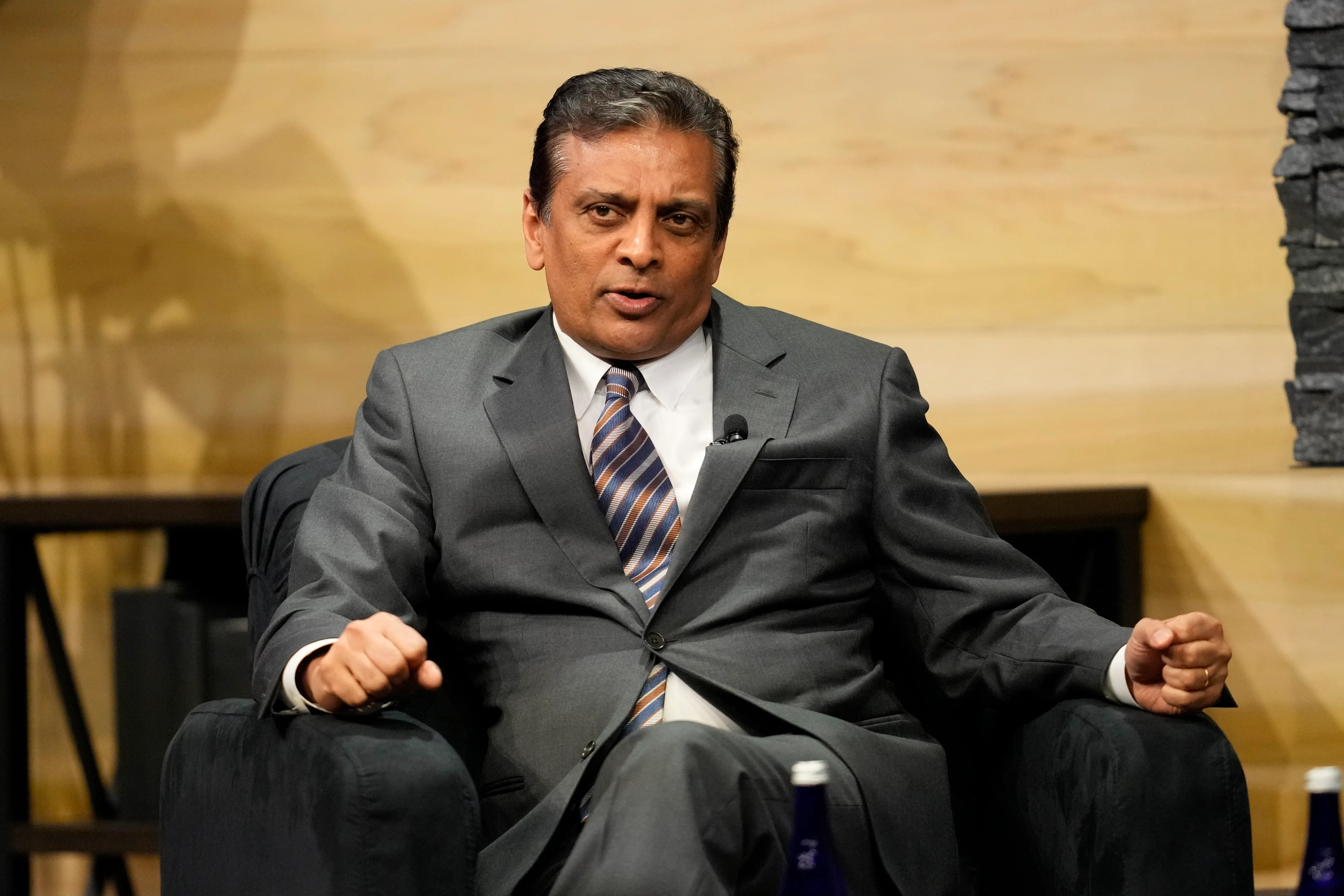 FedEx CEO Raj Subramaniam speaks during the Asia-Pacific Economic Cooperation (APEC) CEO Summit Thursday, Nov. 16, 2023, in San Francisco.