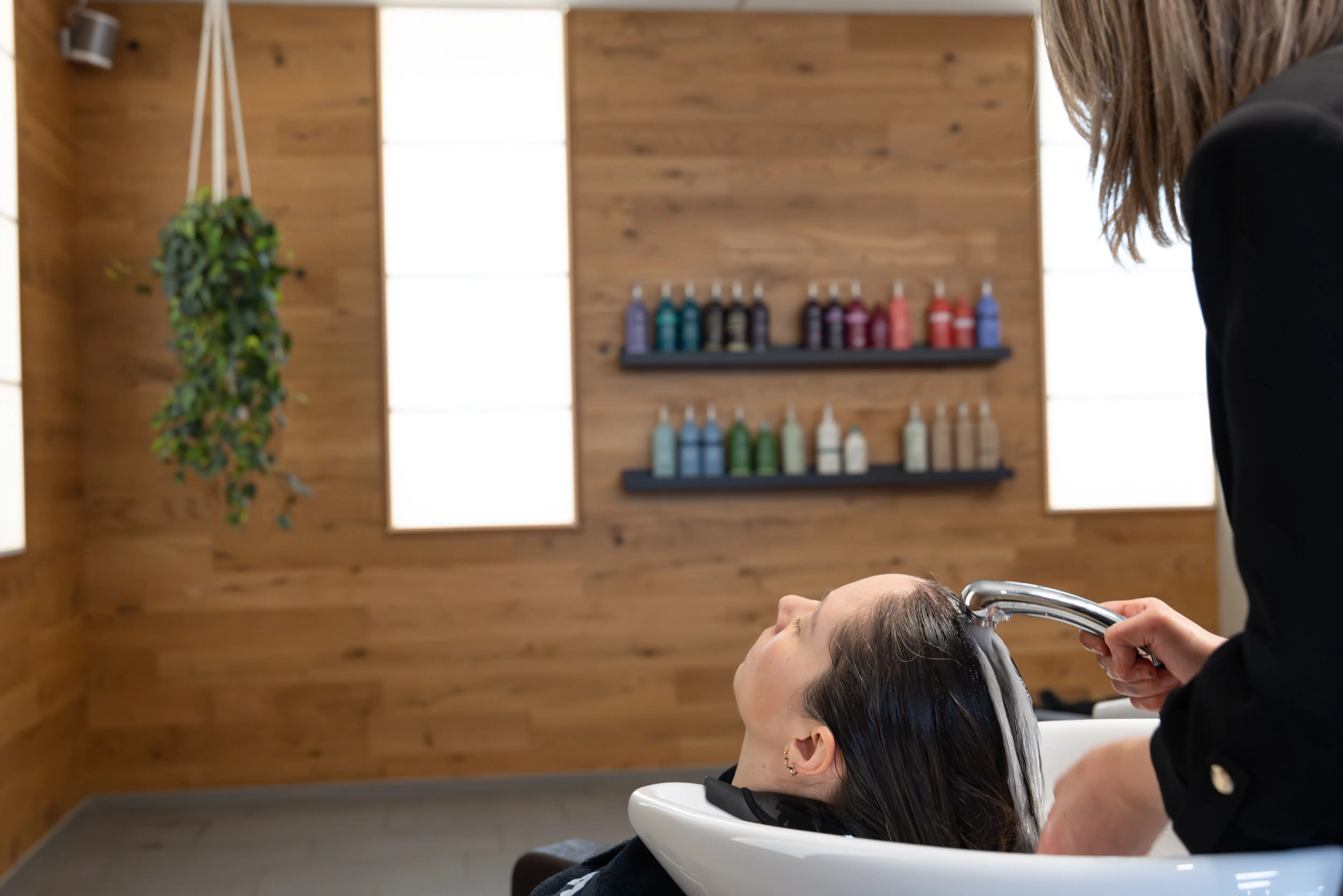 Kim Last at the Kopps Coiffure salon in Davos, Switzerland.