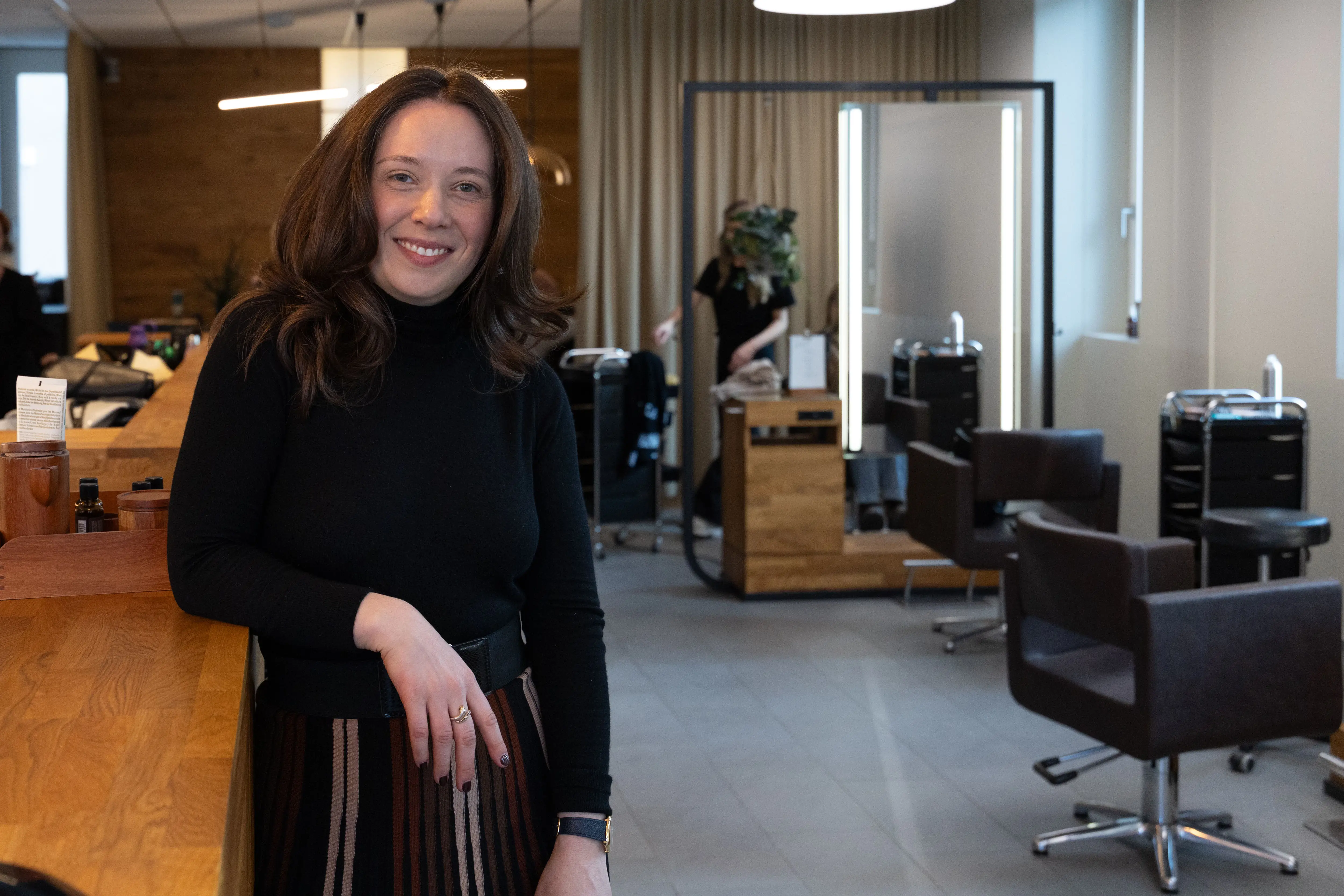 Kim Last at the Kopps Coiffure salon in Davos, Switzerland.