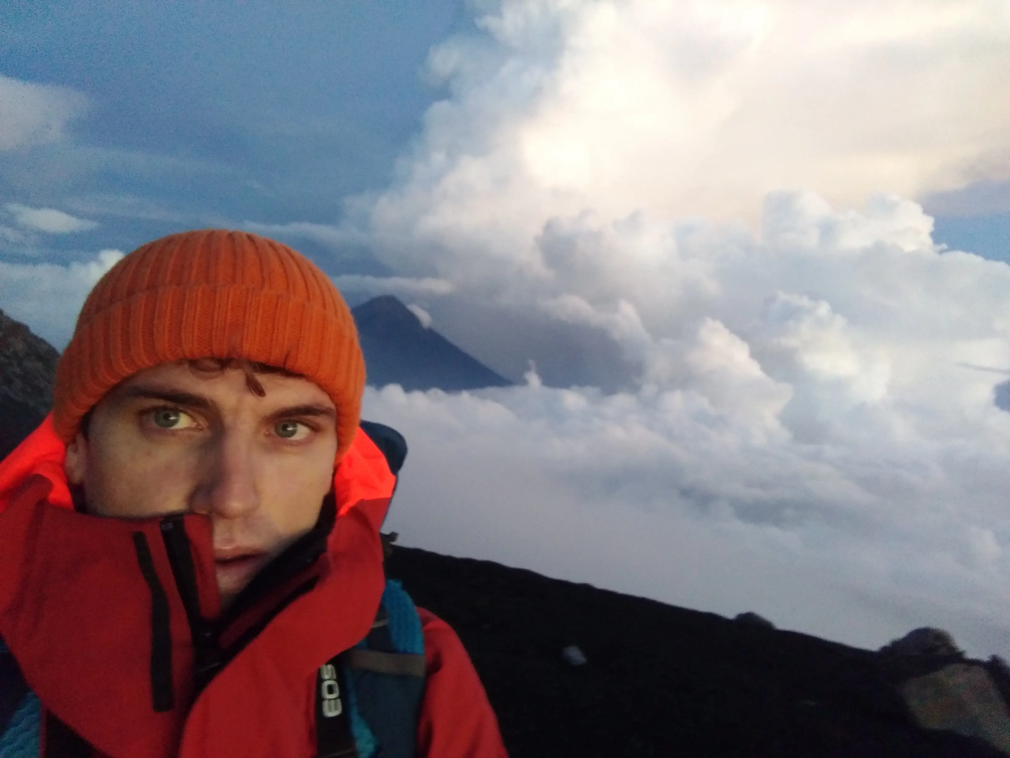 The author hiking a volcano in Guatemala.