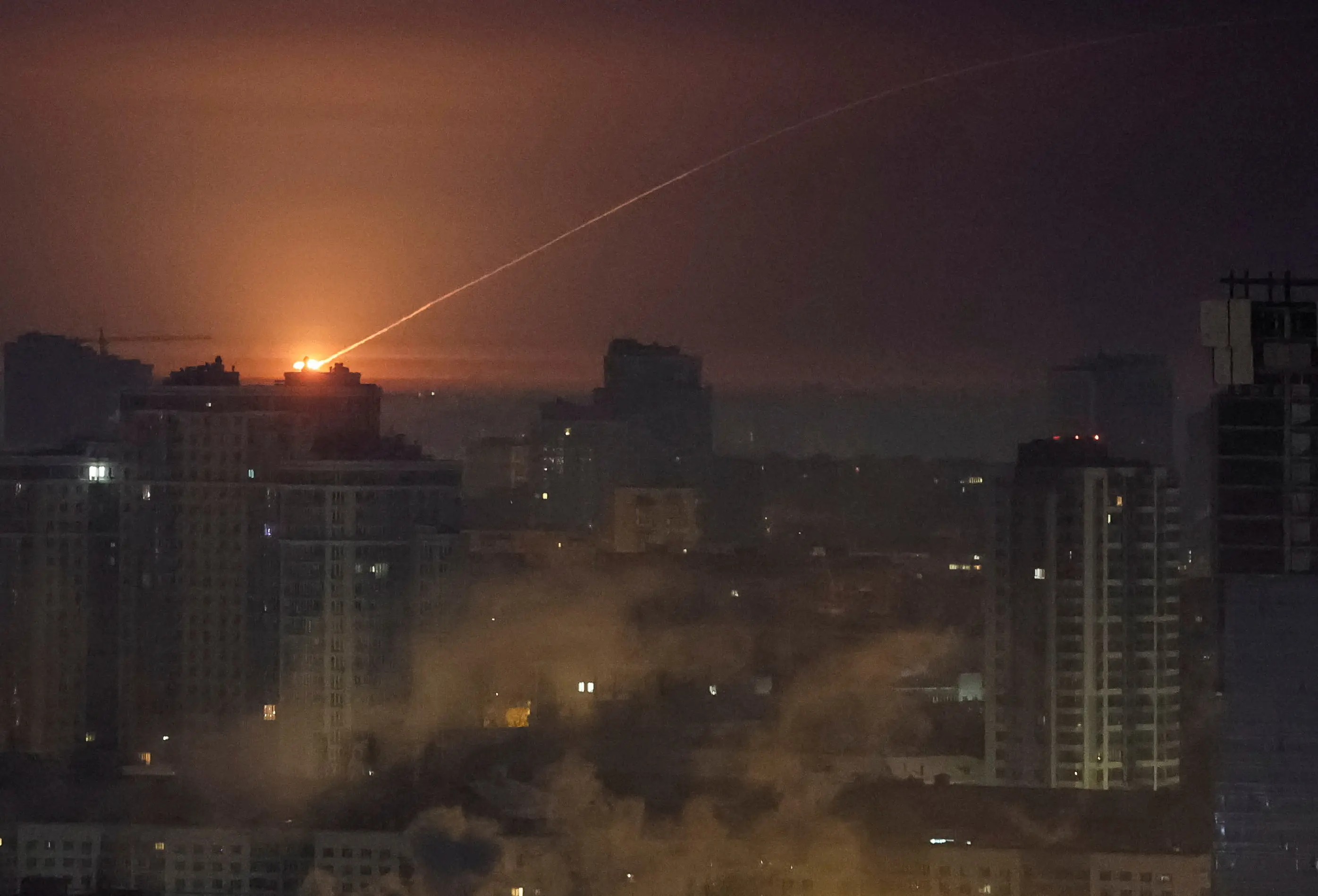 Ukrainian servicemen shoot down a Russian missile during an attack in Kyiv, Ukraine, January 20, 2026.