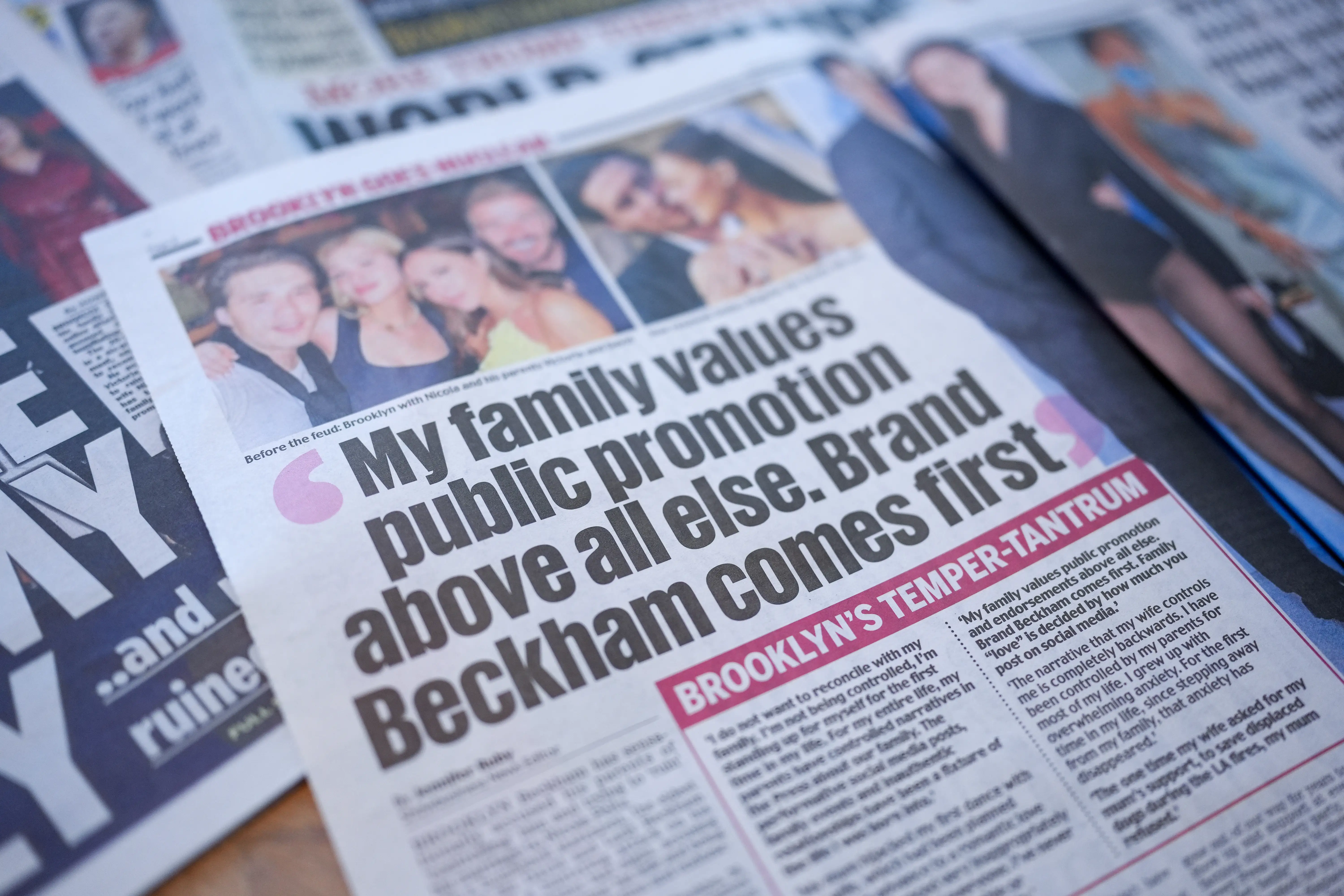 British tabloids ran many stories about the Beckham family feud.