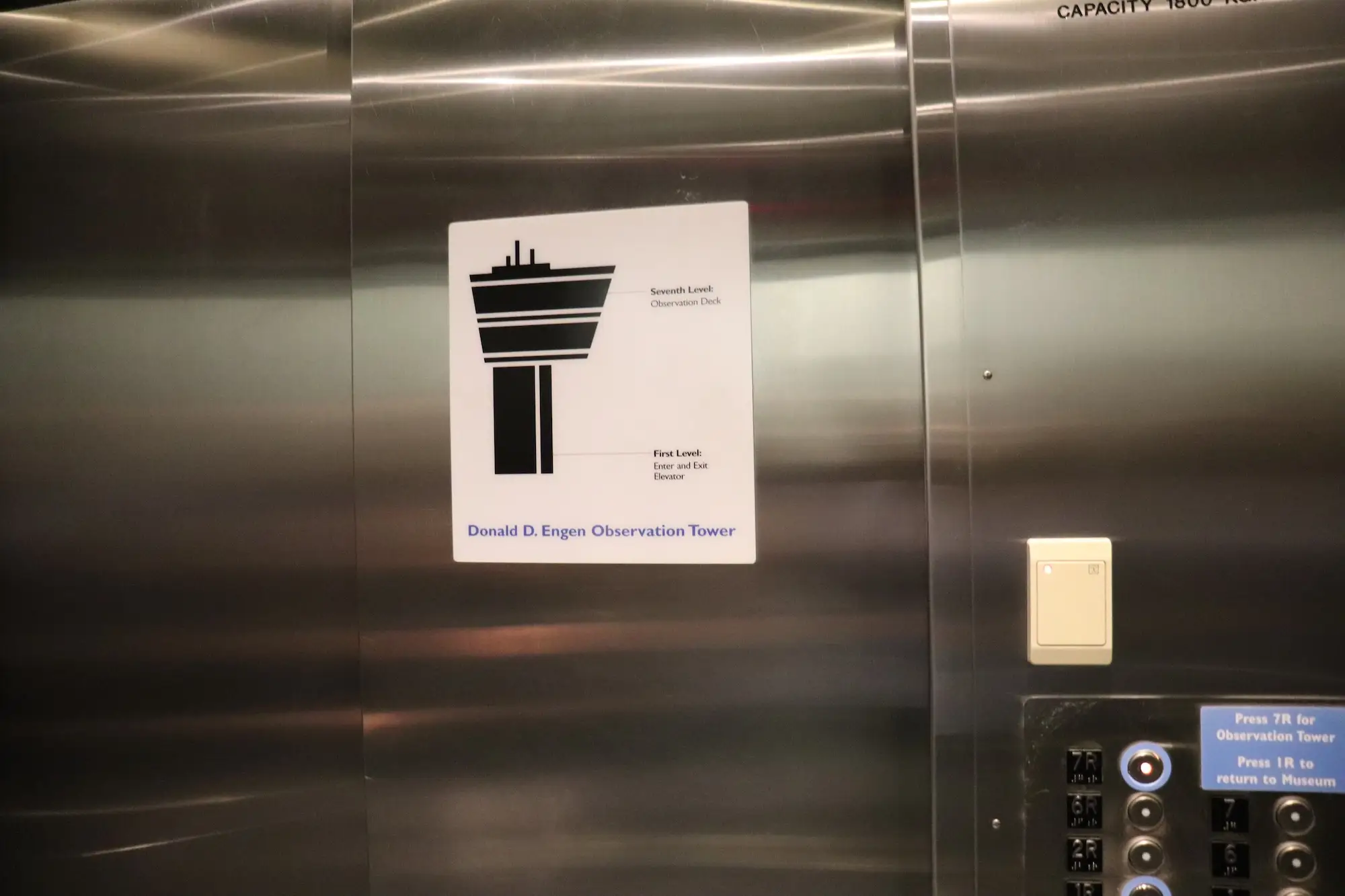 The elevator to the observation tower at the National Air and Space Museum.