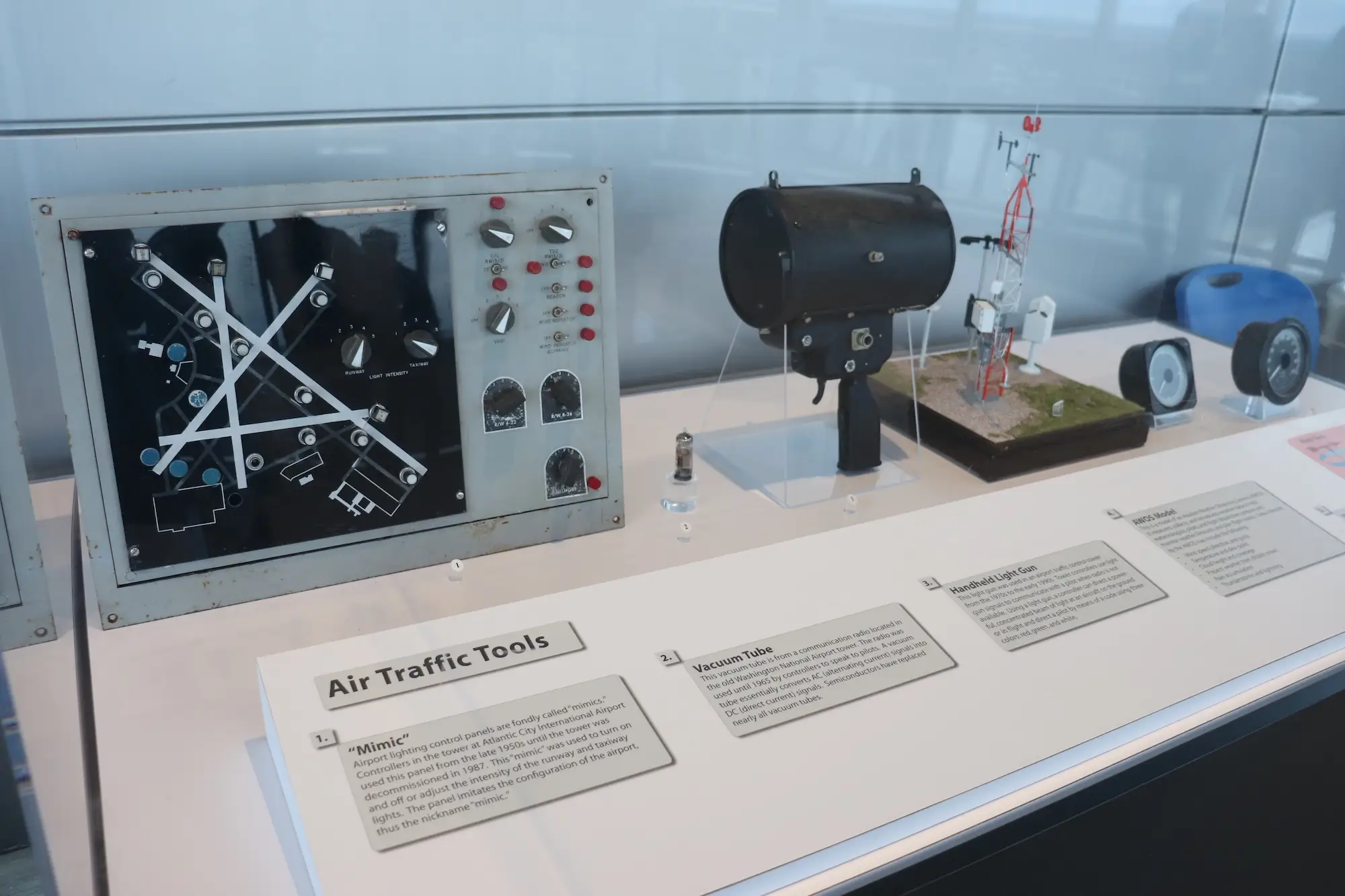 An exhibit of historic Air Traffic Control equipment at the National Air and Space Museum.