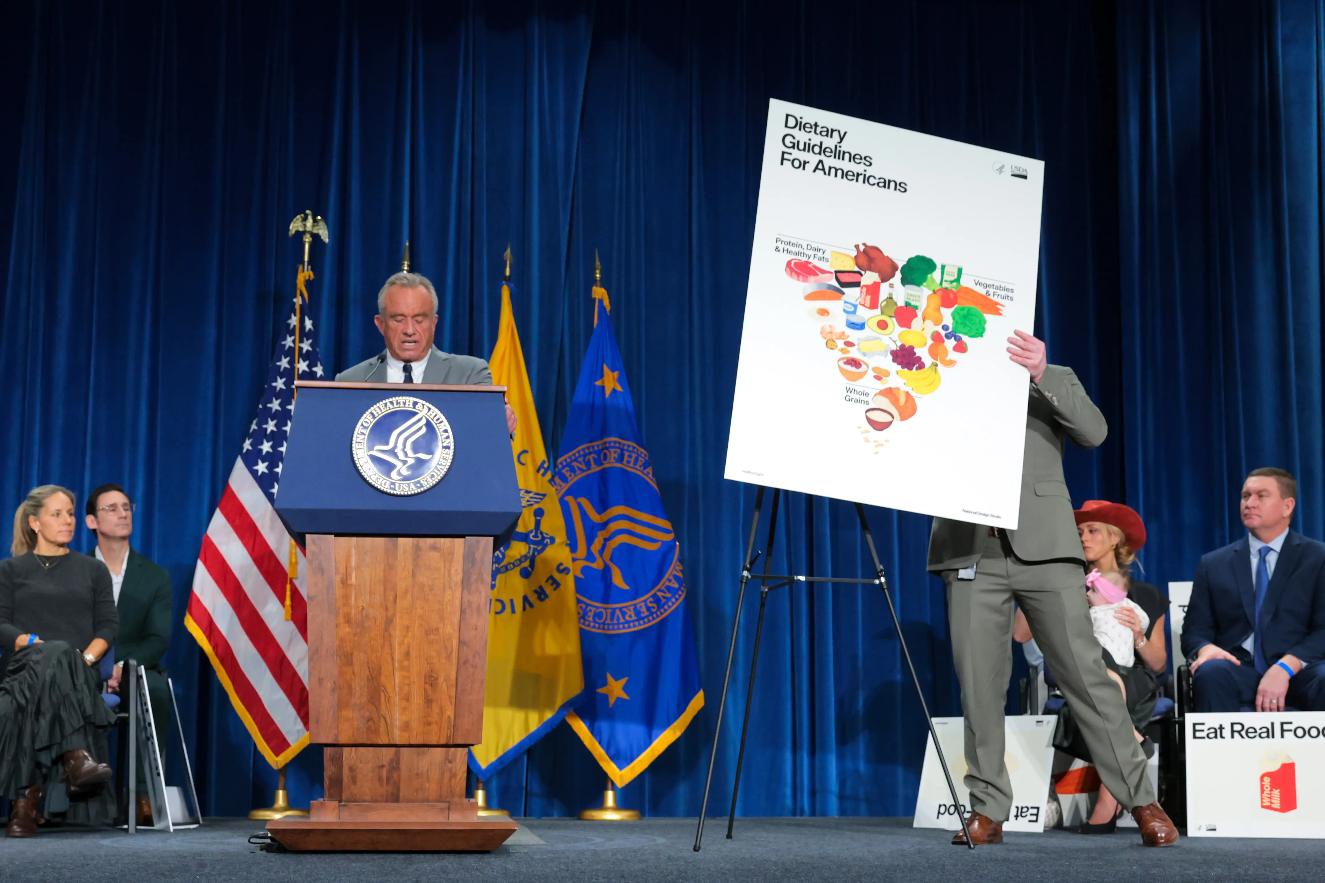 Robert F. Kennedy on stage with new Dietary Guidelines for Americans