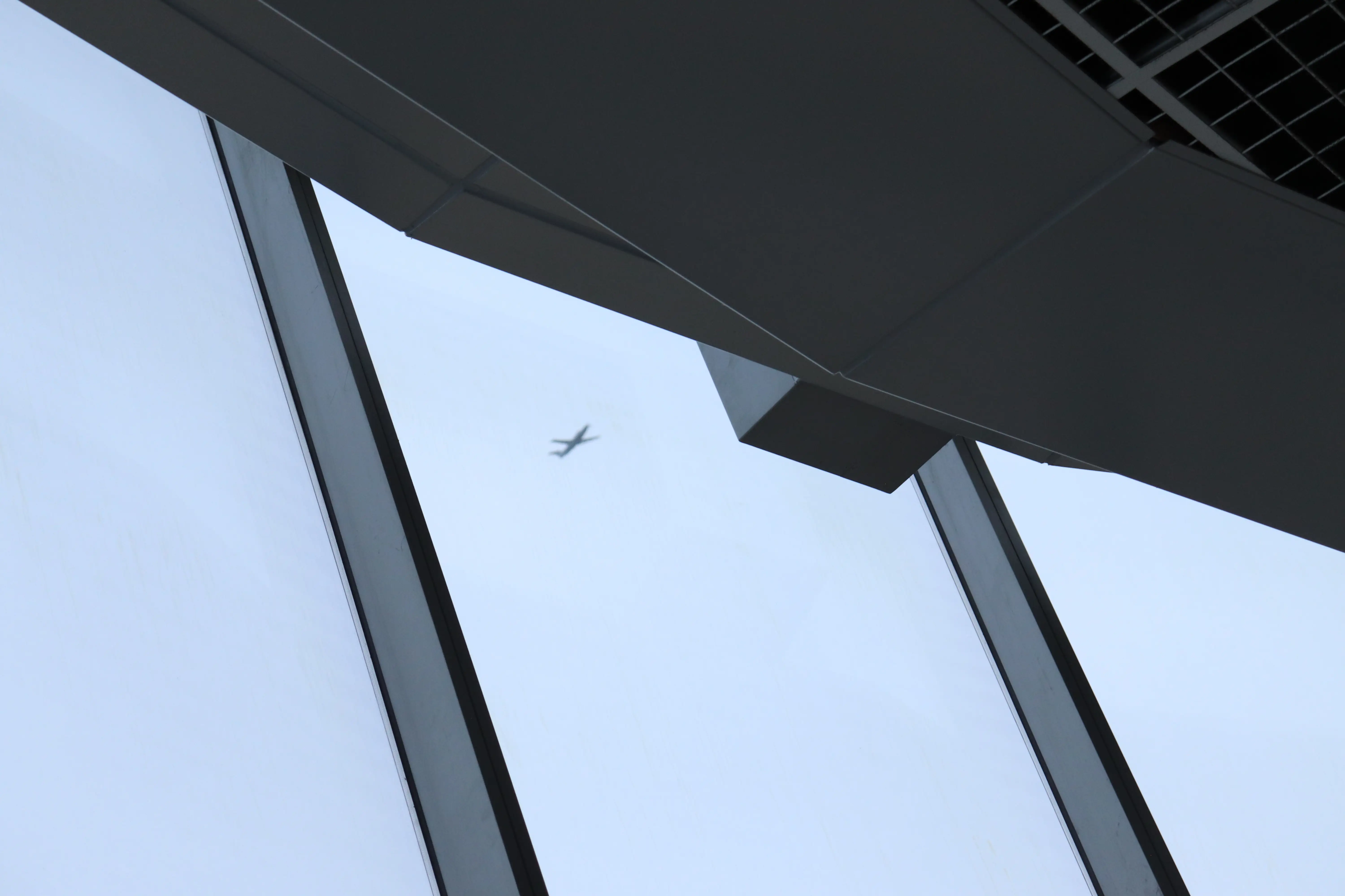 A flight passing by the observation tower at the National Air and Space Museum.