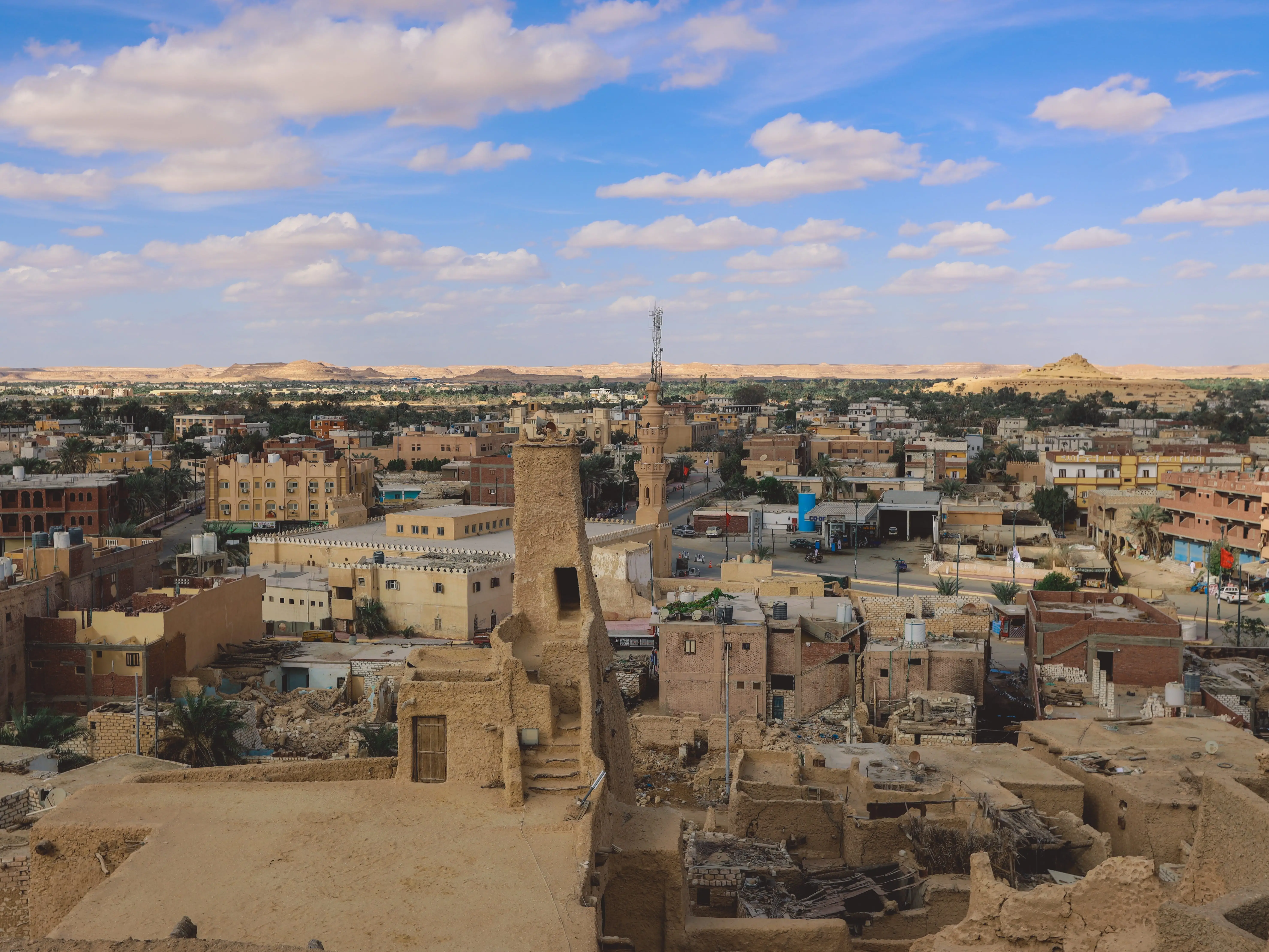 Panoramic View to the Sandstone Walls and Ancient Fortress of an Old Shali Mountain village in Siwa Oasis, Egypt