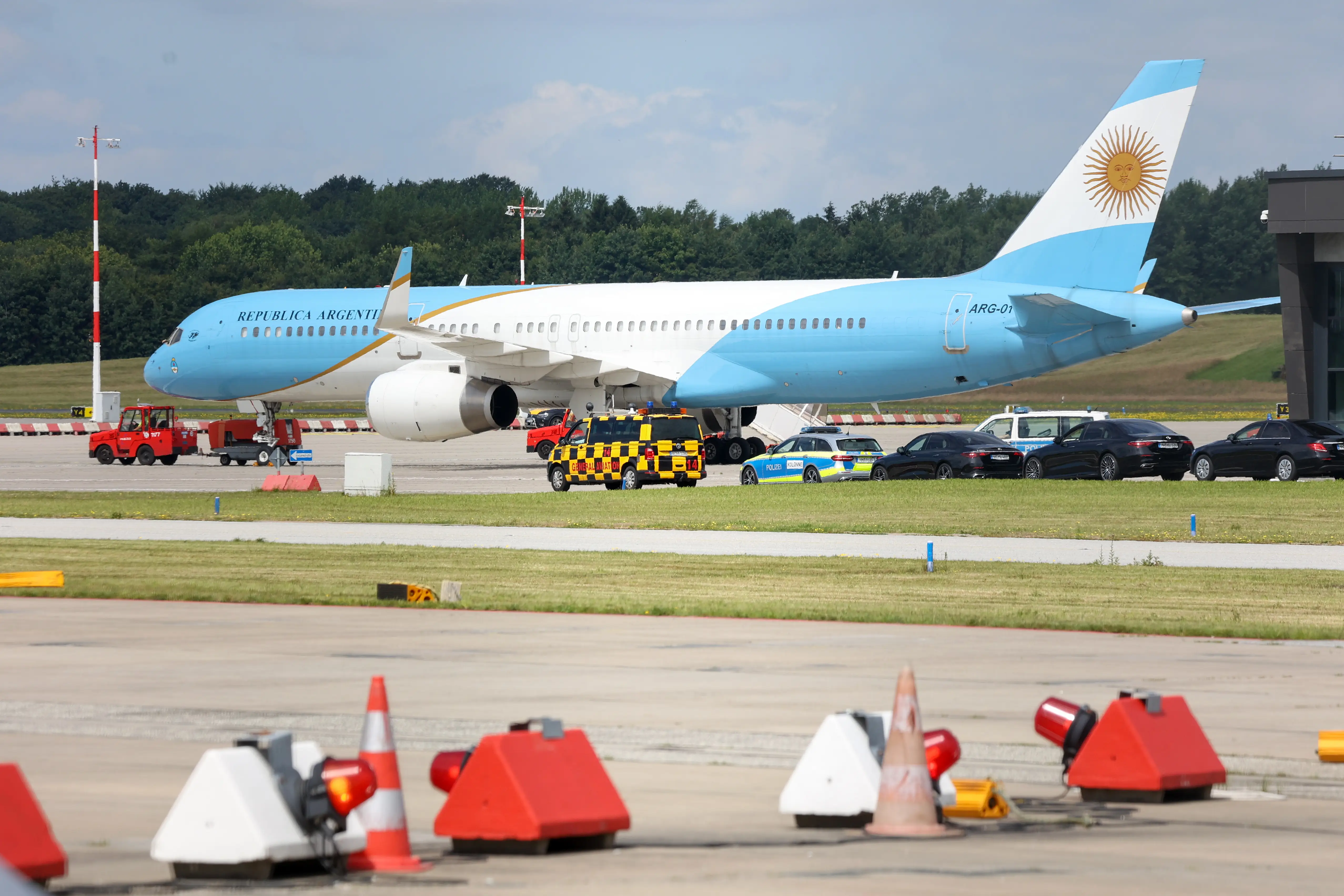 22 June 2024, Hamburg: The plane of the President of Argentina, Milei, lands at Hamburg airport