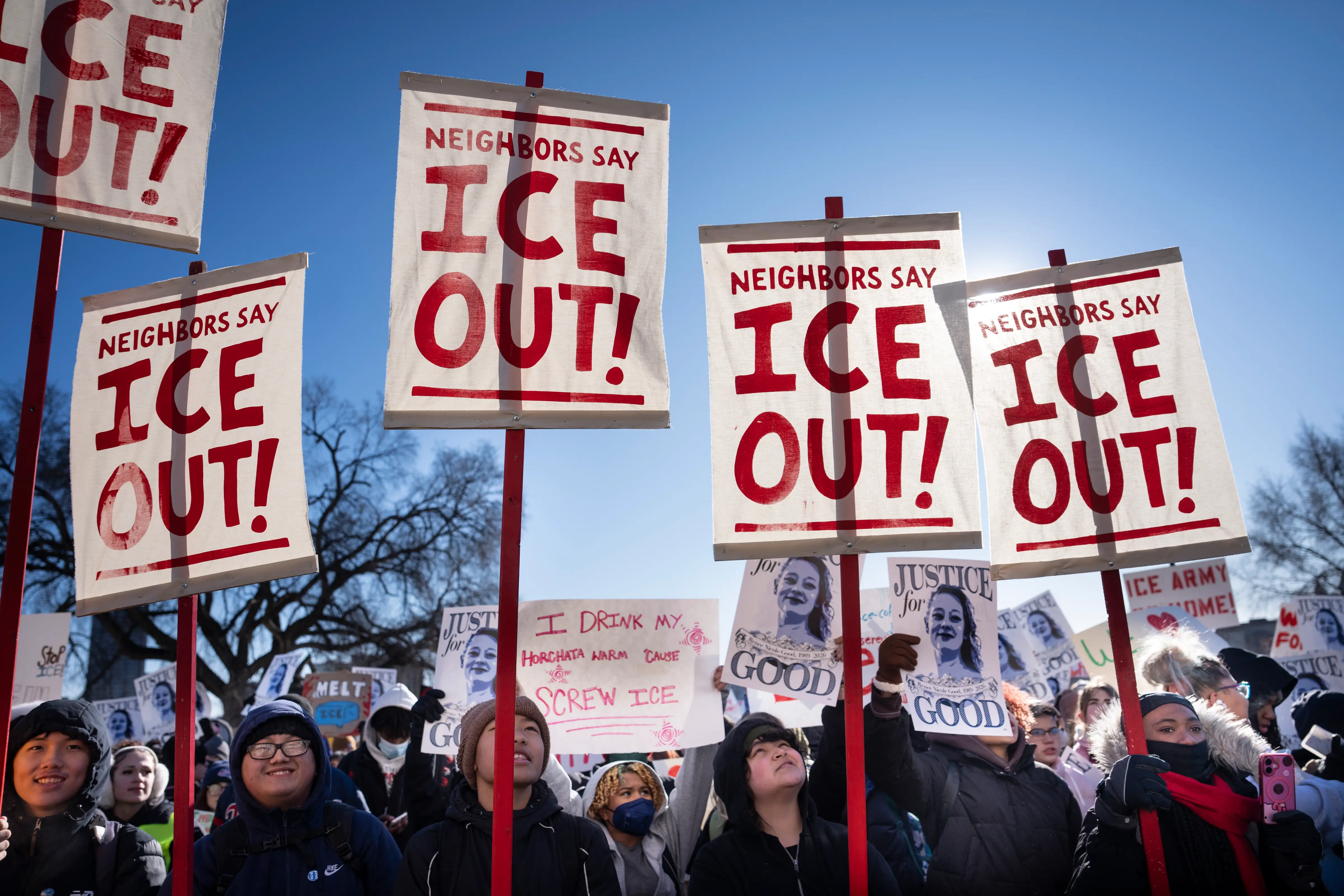 minnesota students with signs reading 