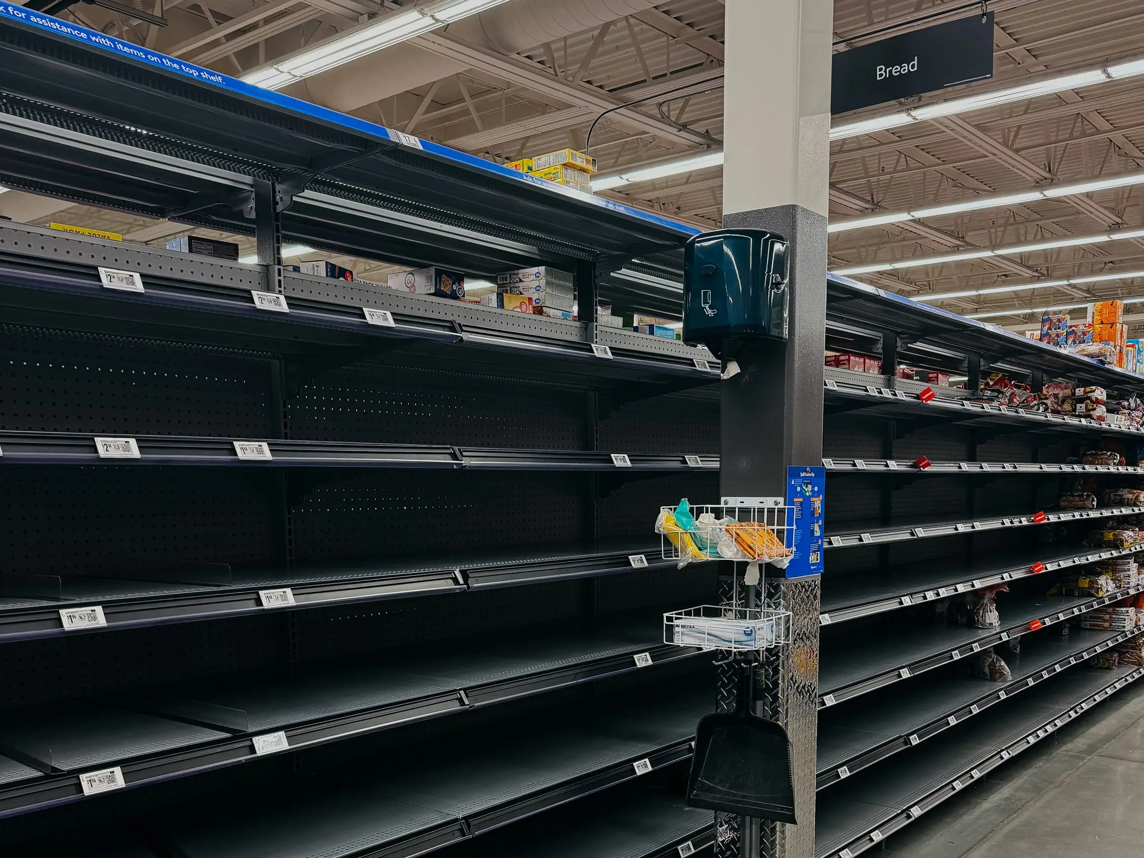 Empty bread aisle in a Morganton, North Carolina, Walmart on Thursday, January 22, 2026, ahead of winetr storm Fern