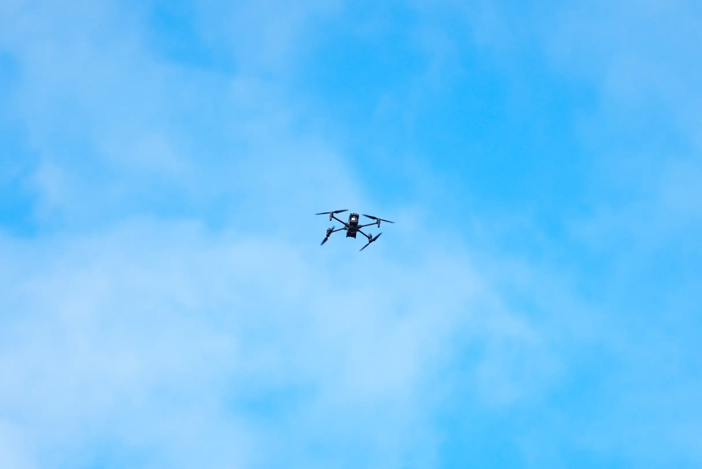 A police drone is seen in the sky to secure the venue of an Informal Meeting of EU Heads of State and Government at Christiansborg Palace in Copenhagen on October 1, 2025.