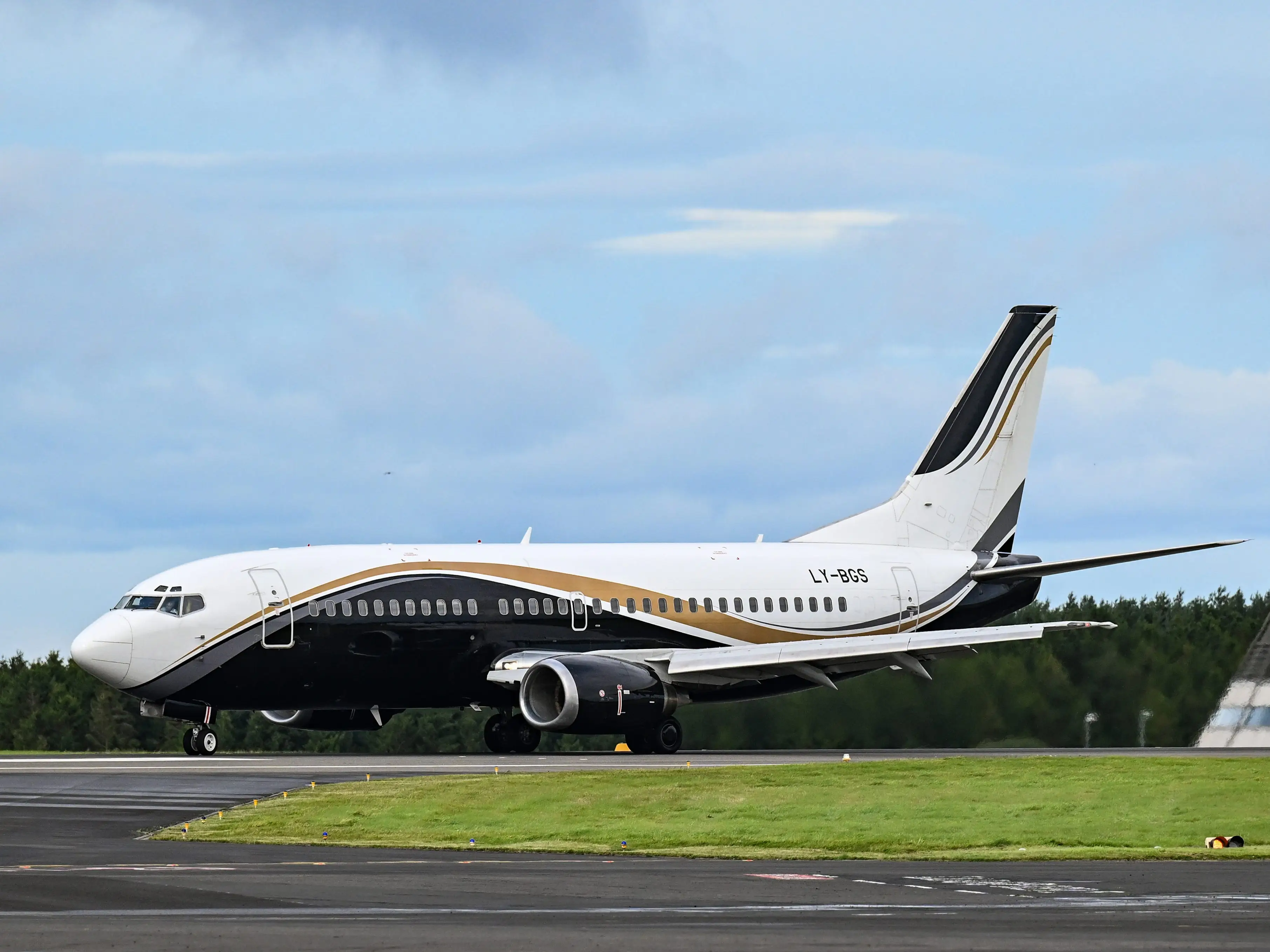 A Boeing 737 business jet pictured at Newcastle Airport in 2023.