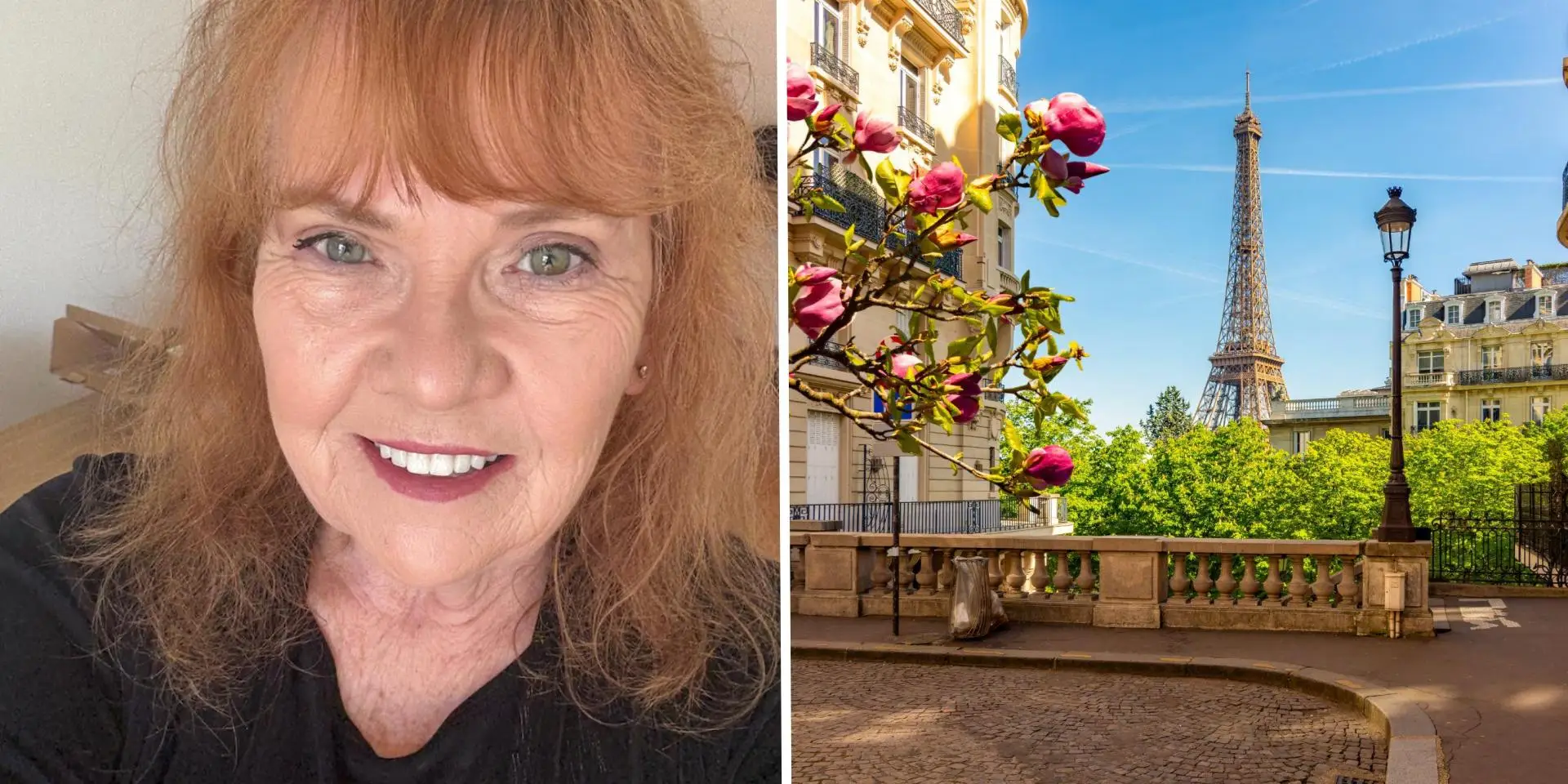 A side-by-side photo of Sandy Adam and another picture of Paris.