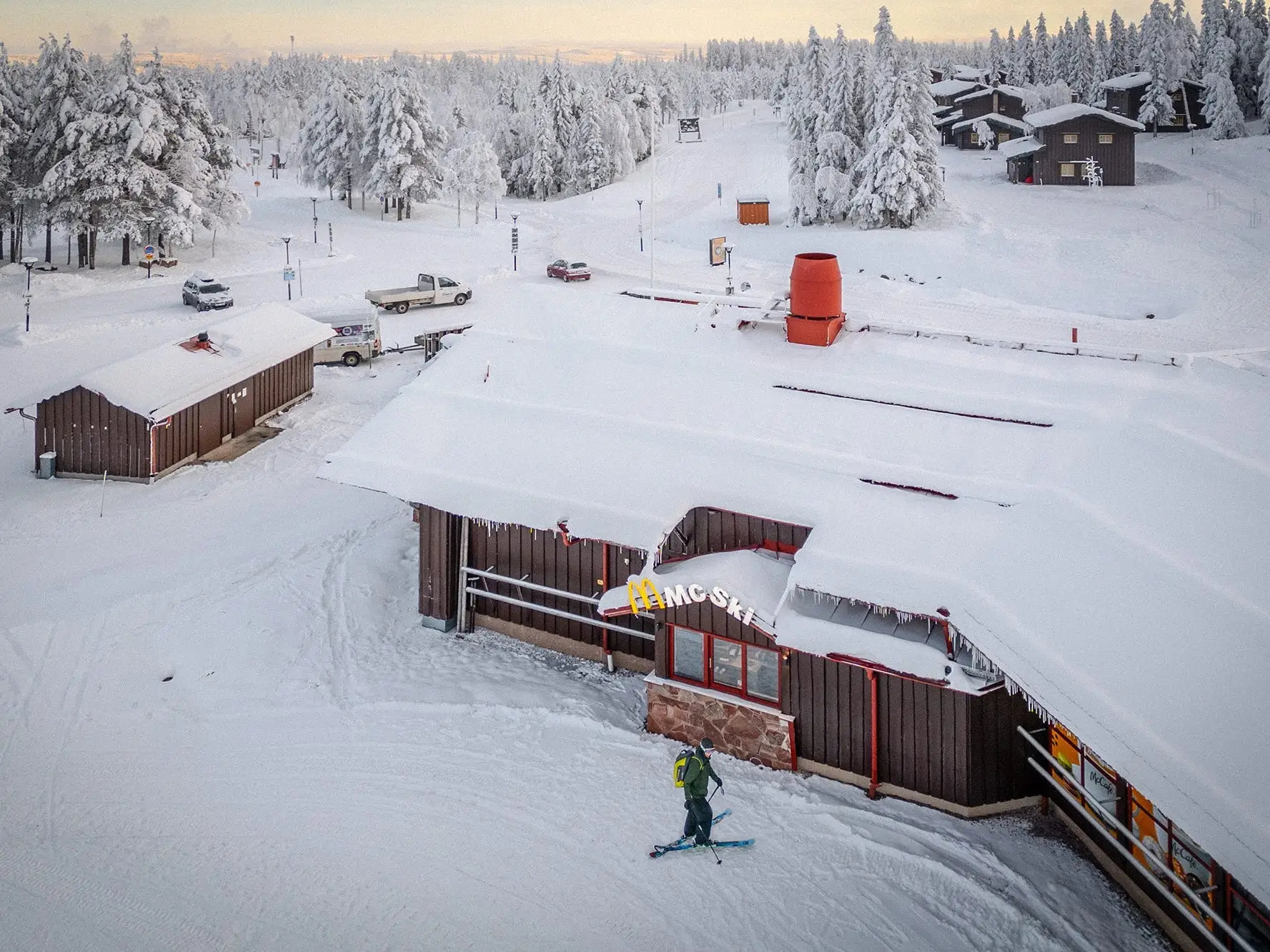 A McDonald's covered in snow in Lindavallen ski resort in Sweden.