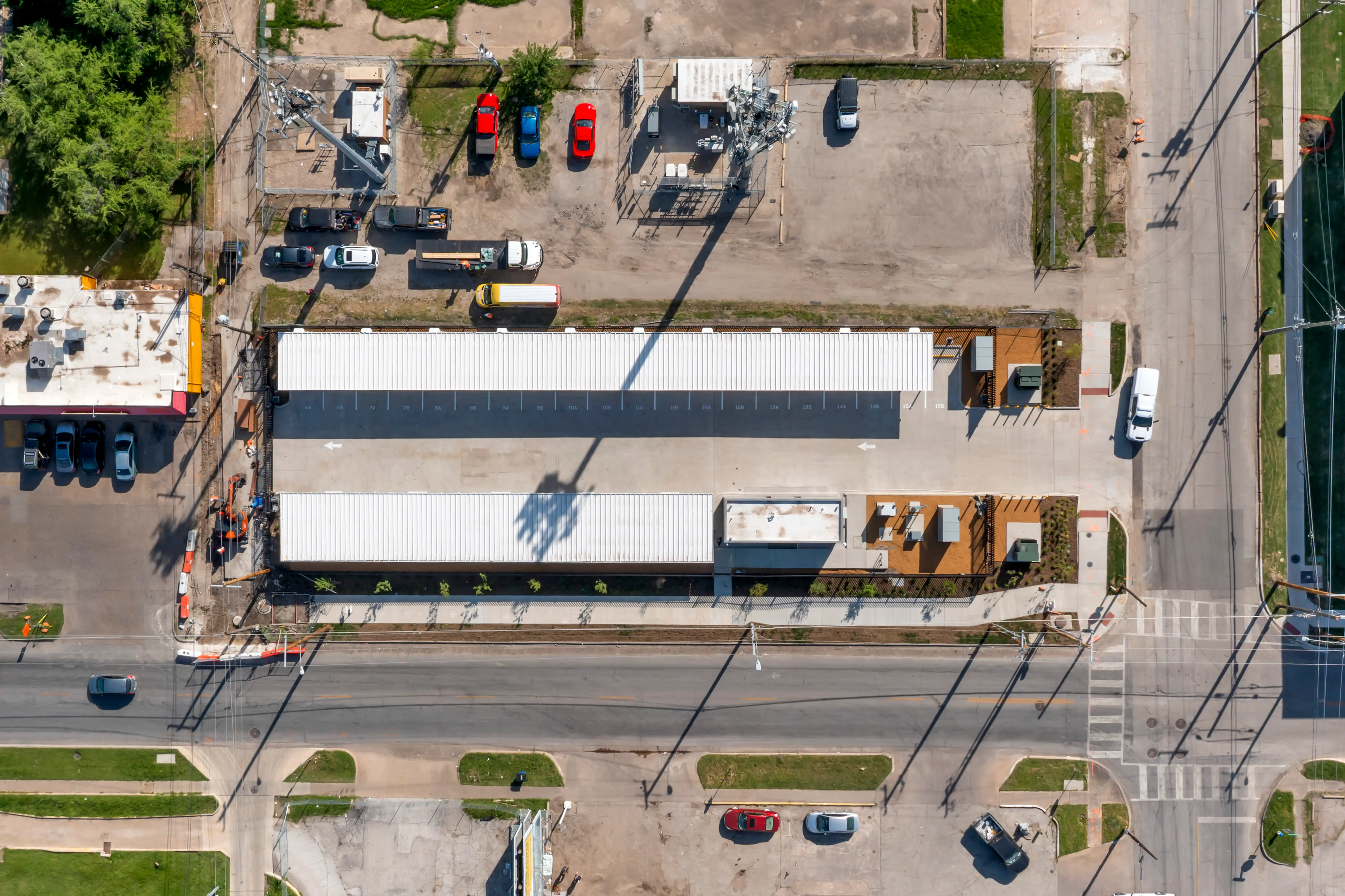 Overview shot of robotaxi depot in Dallas