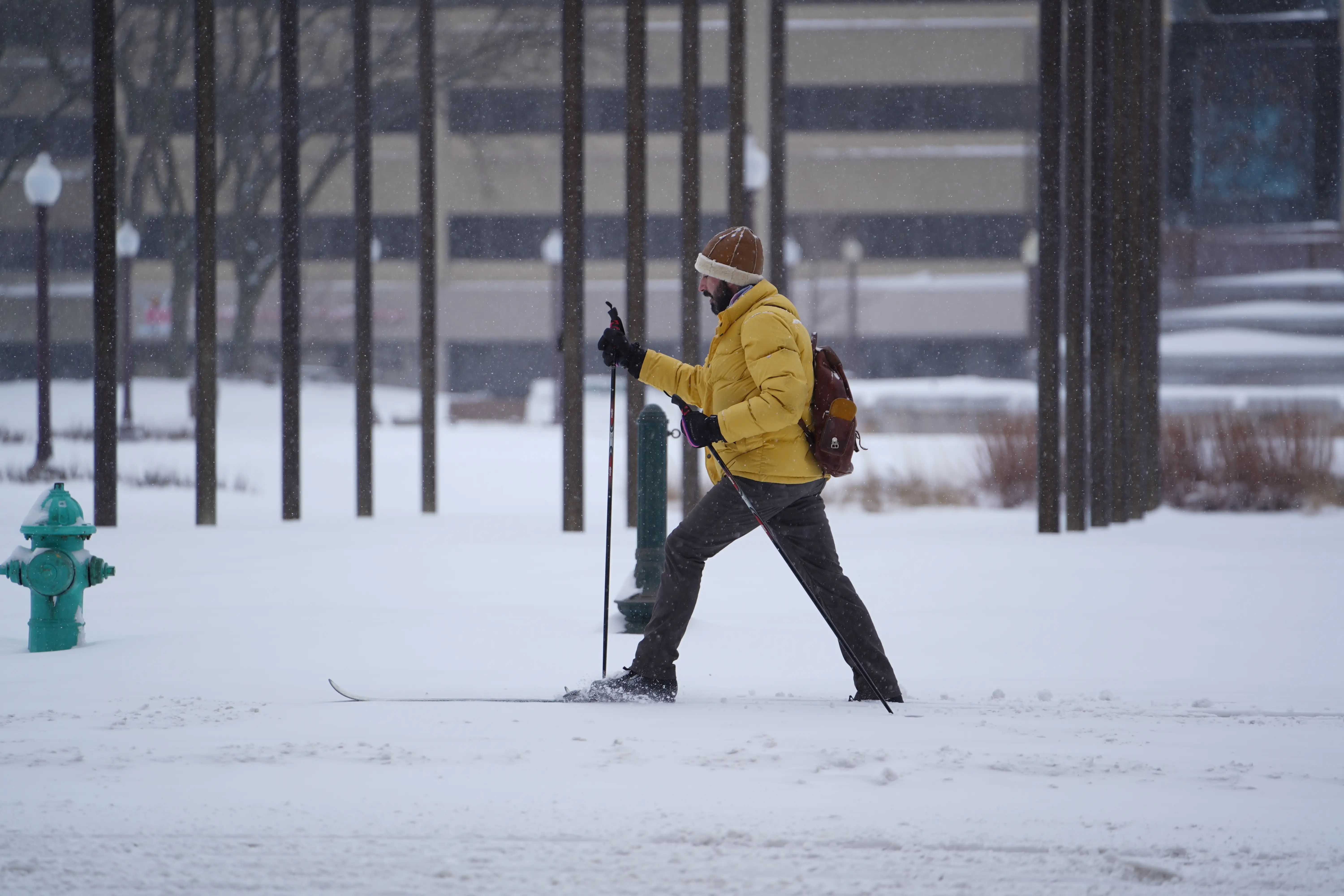 Man in Indianapolis during US winter storm.