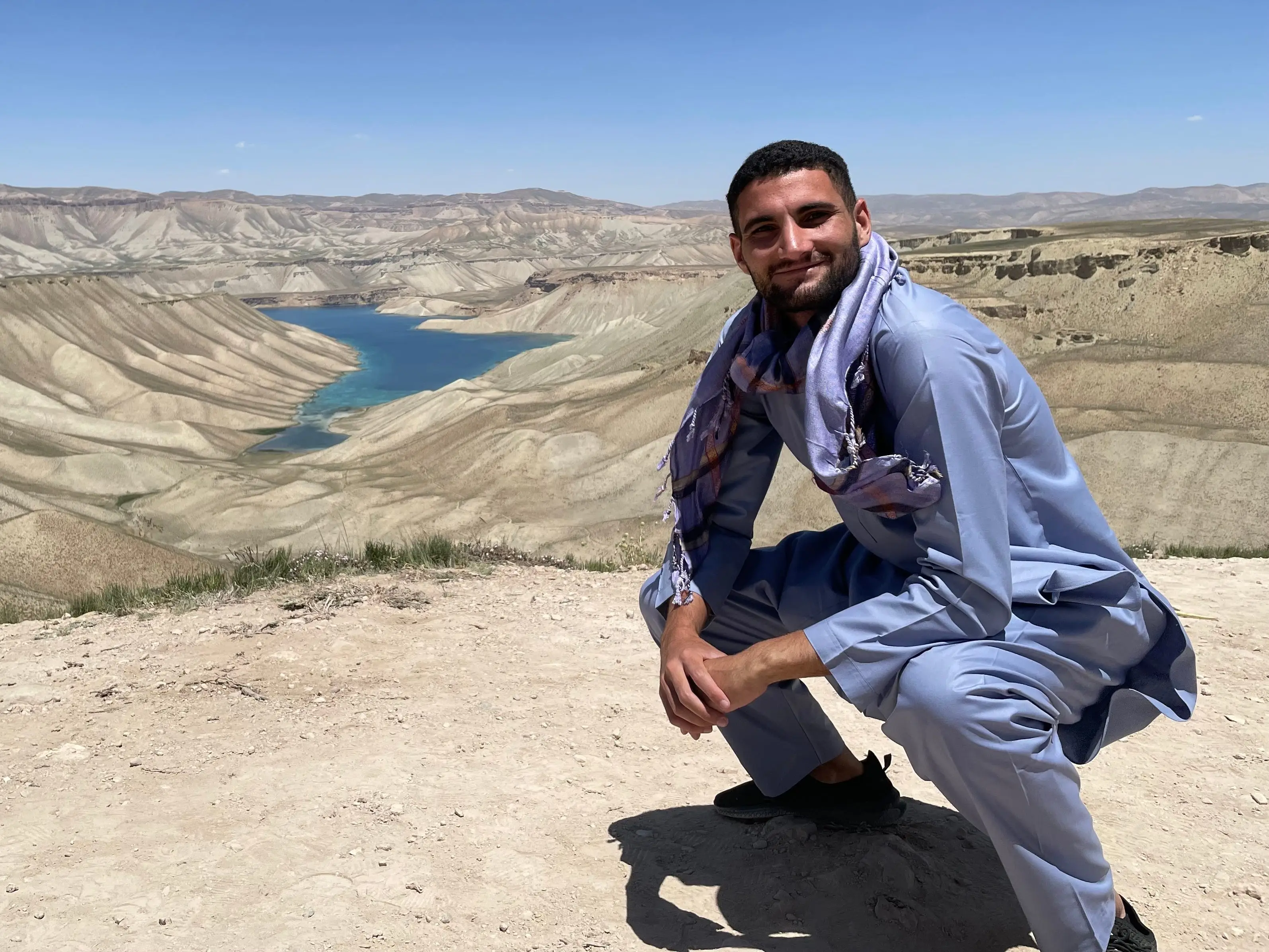 Cameron Mofid posing in Afghanistan.