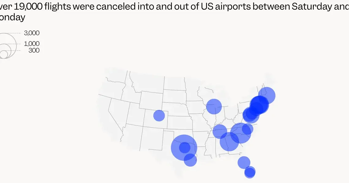 Mapped: 19,000 US flights canceled due to the huge winter storm &mdash; marking the worst weekend for air travel since COVID
