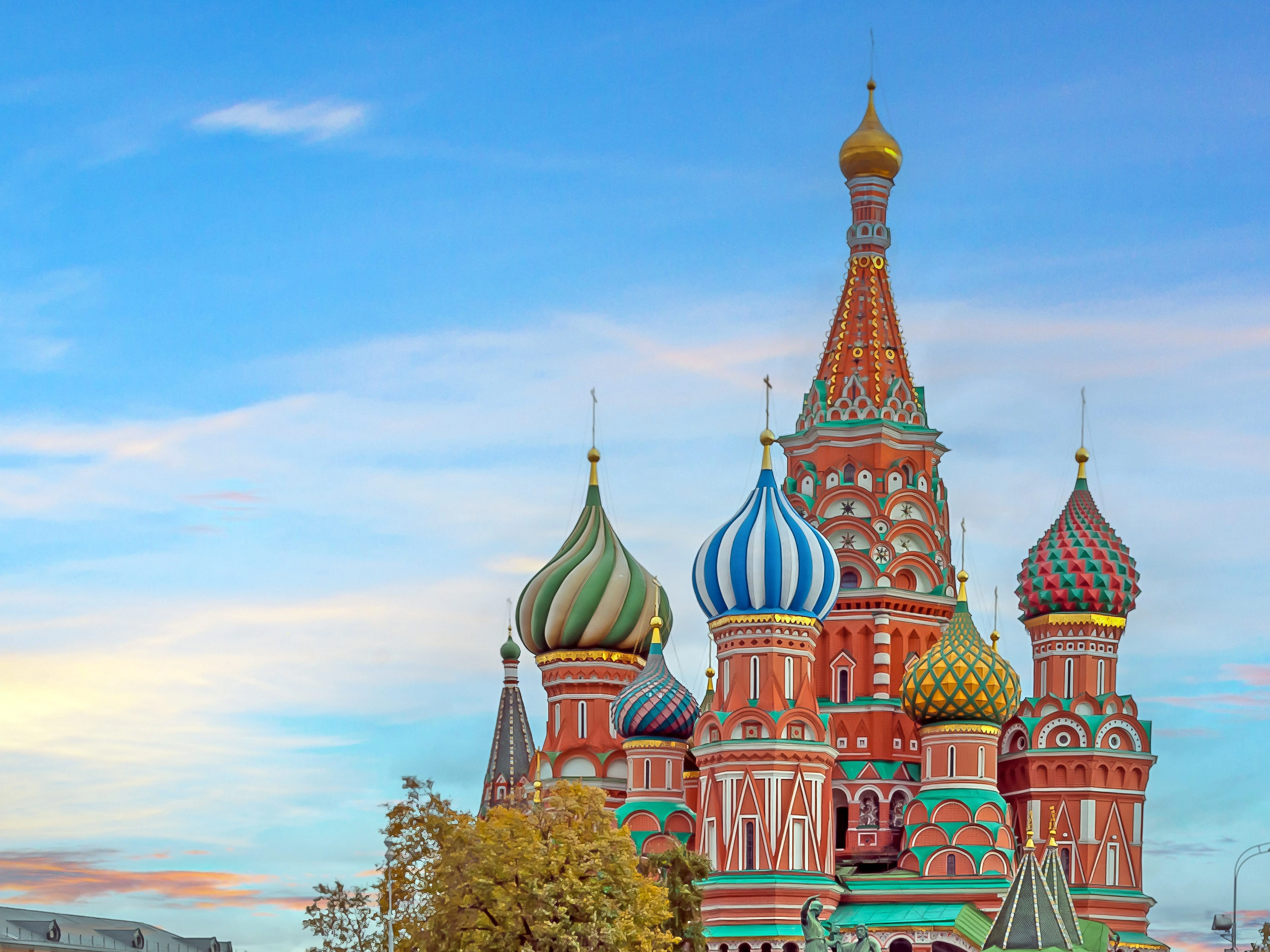 View of St. Basil's Cathedral on Red Square in Moscow during the day