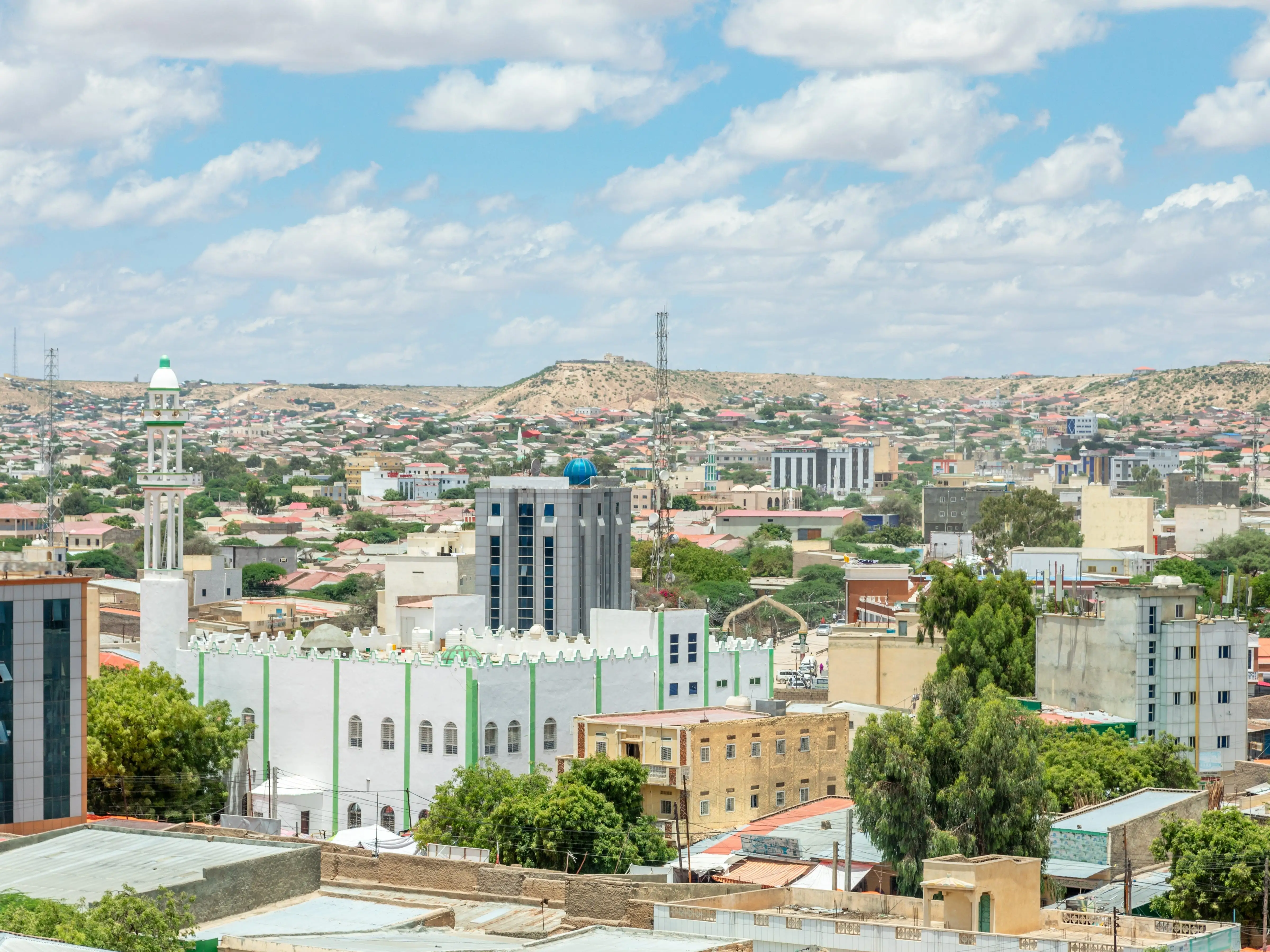 Hargeisa city business district downtown streets panorama, Somaliland, Somalia
