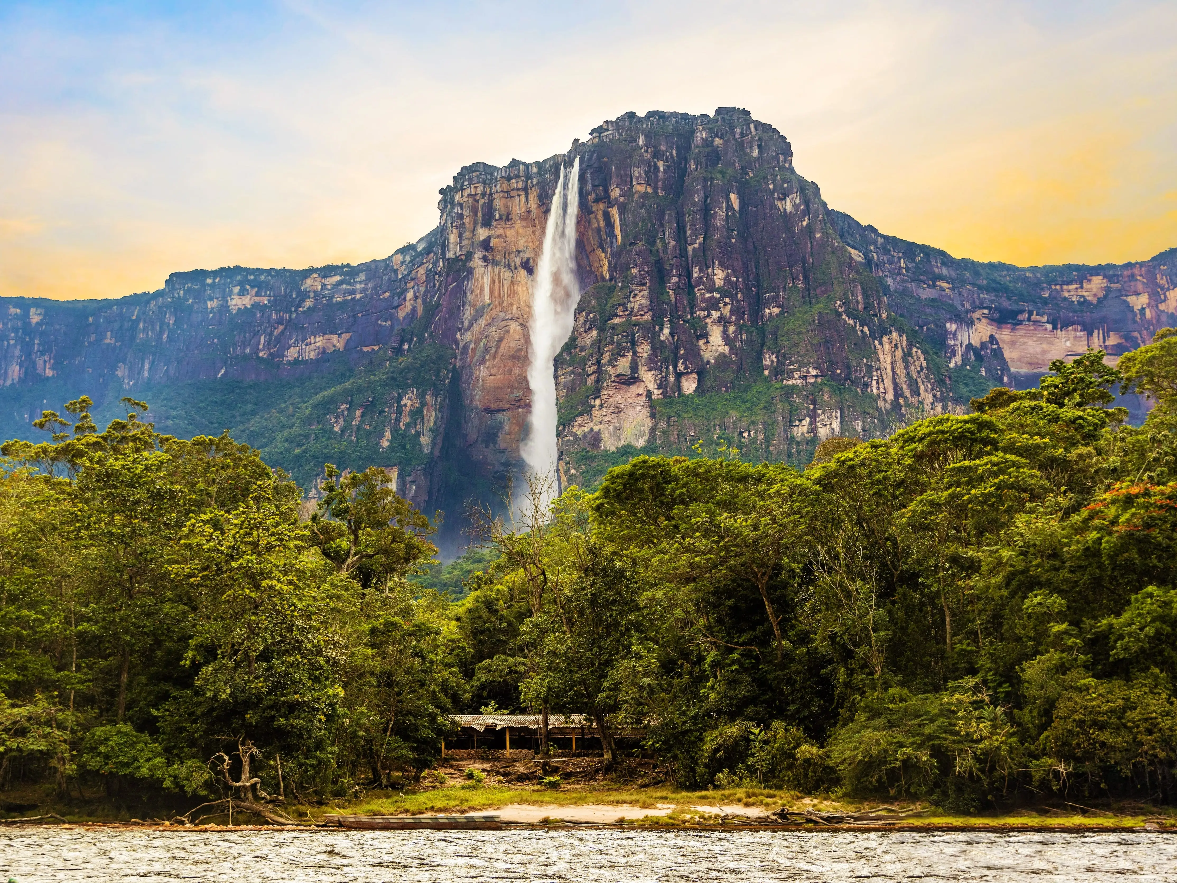 Scenic view of world's highest waterfall Angel Fall in Canaima Venezuela