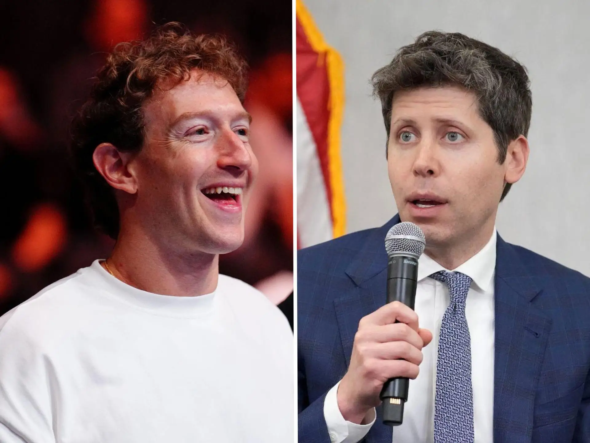 Meta CEO Mark Zuckerberg and OpenAI CEO Sam Altman are pictured.