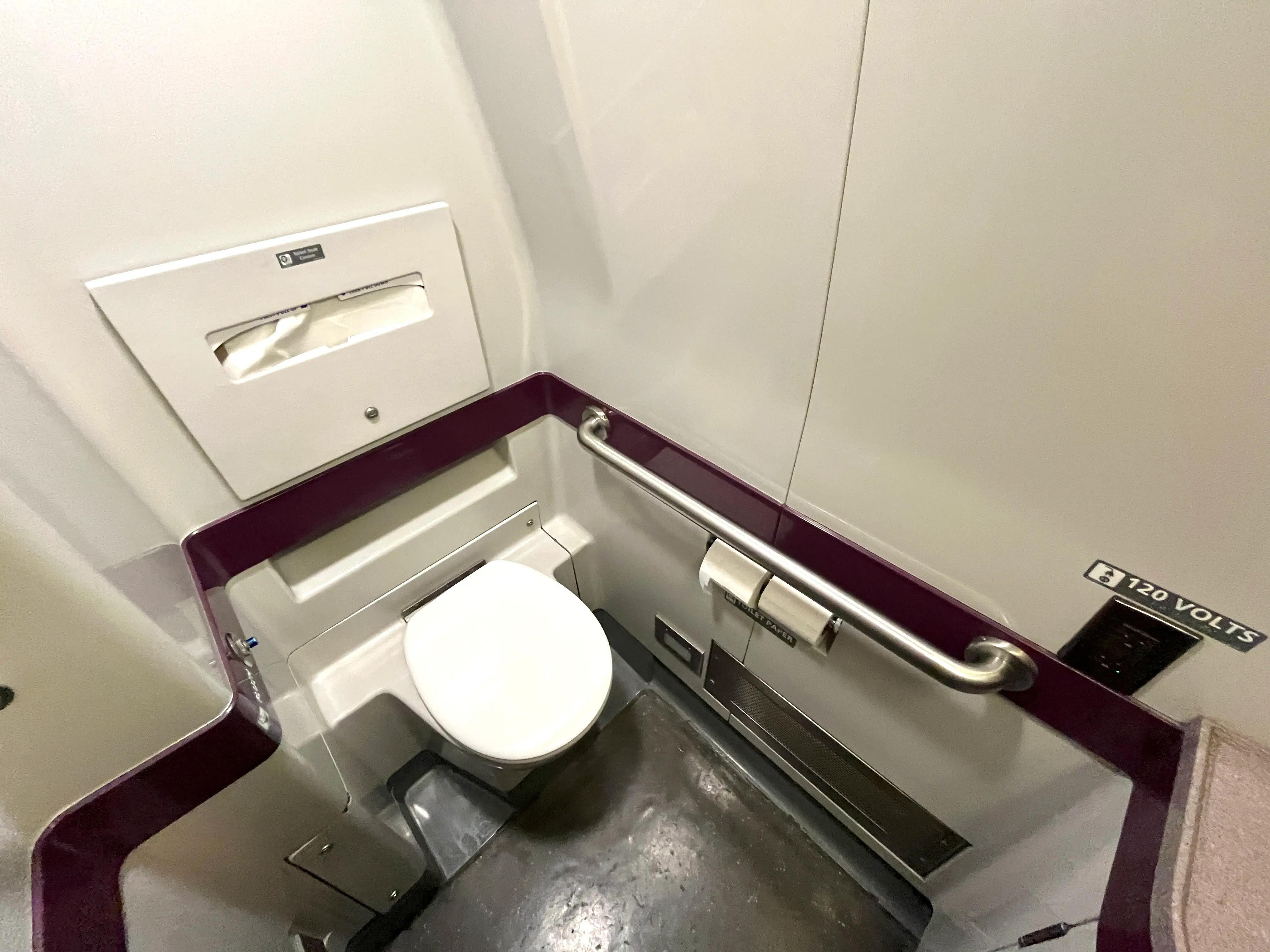 A bathroom in coach on Amtrak.