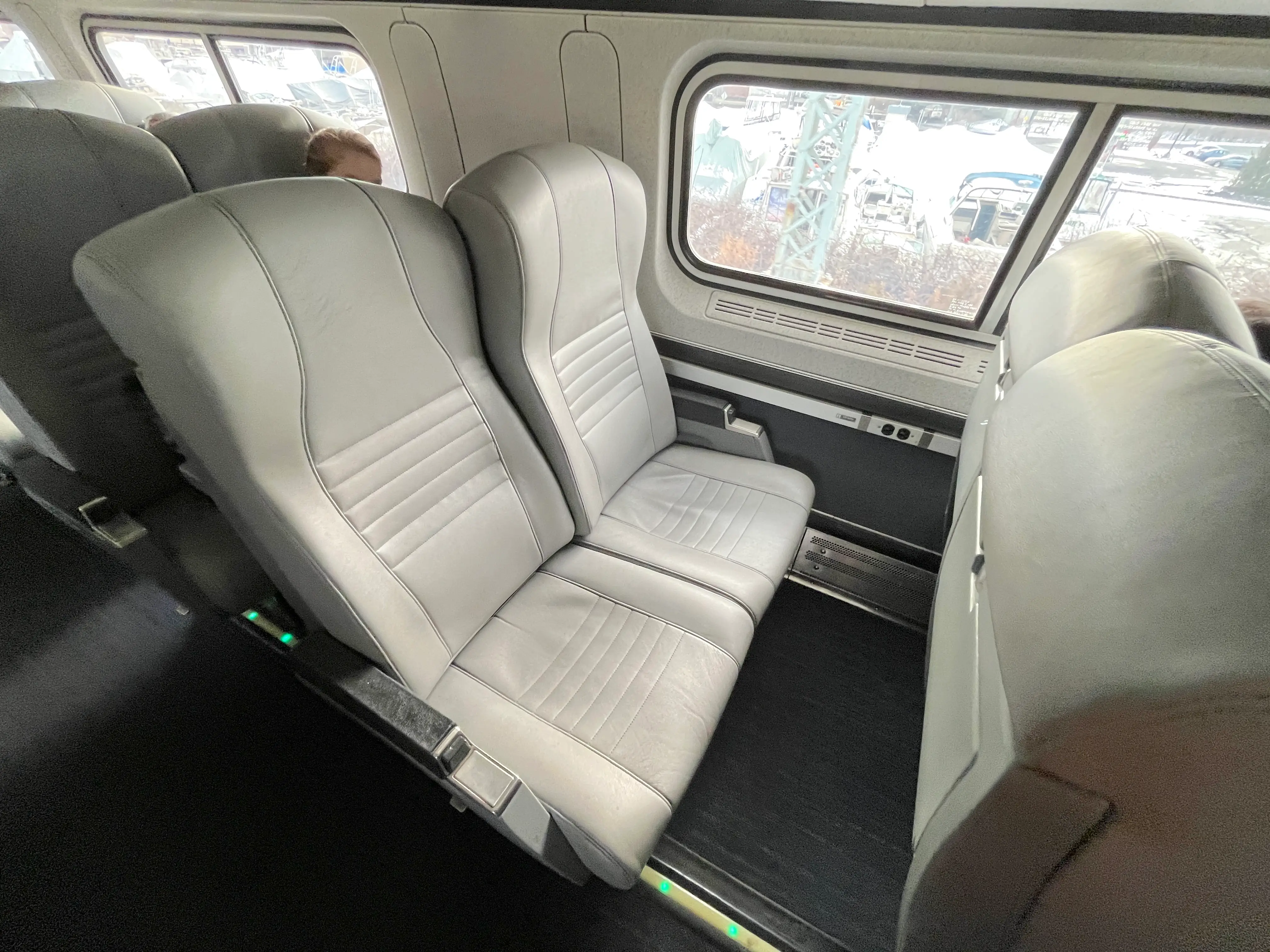 Seats in coach on Amtrak.