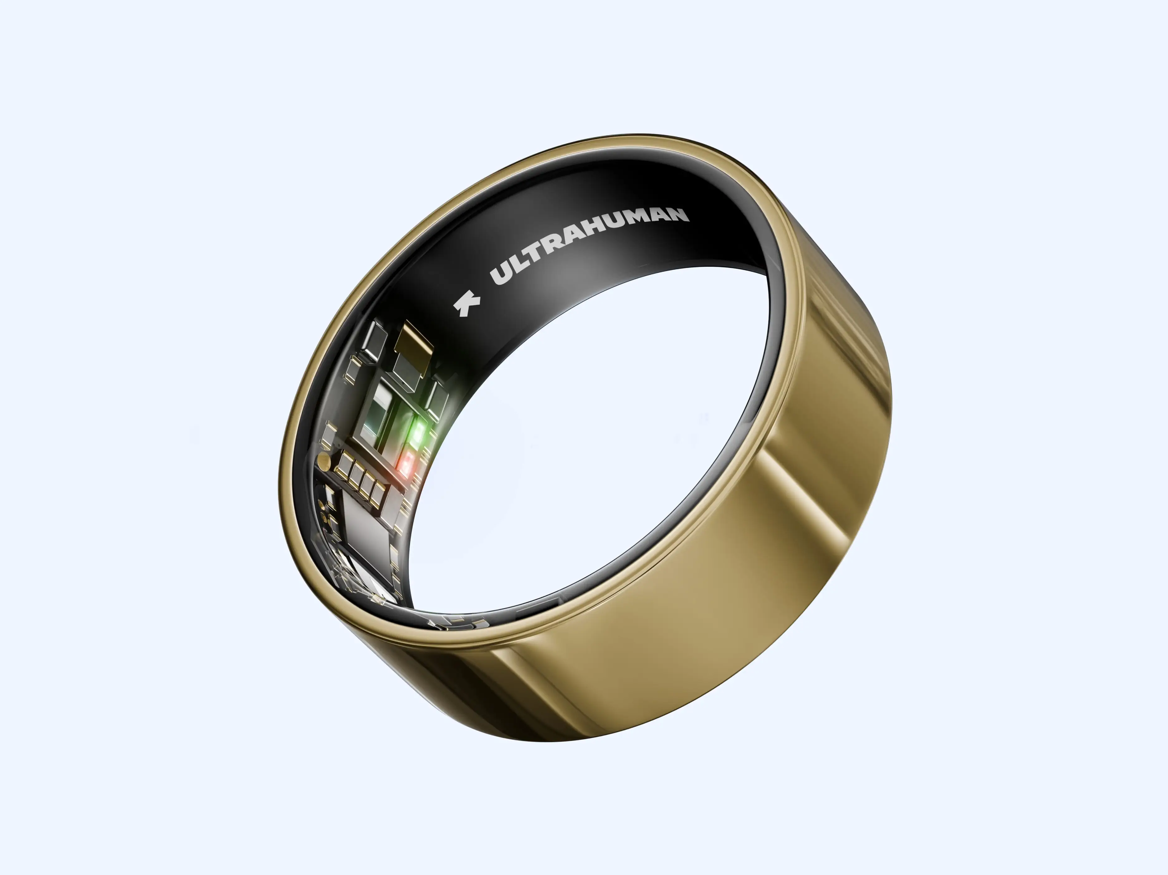 An Ultrahuman Air ring in the color bionic gold.