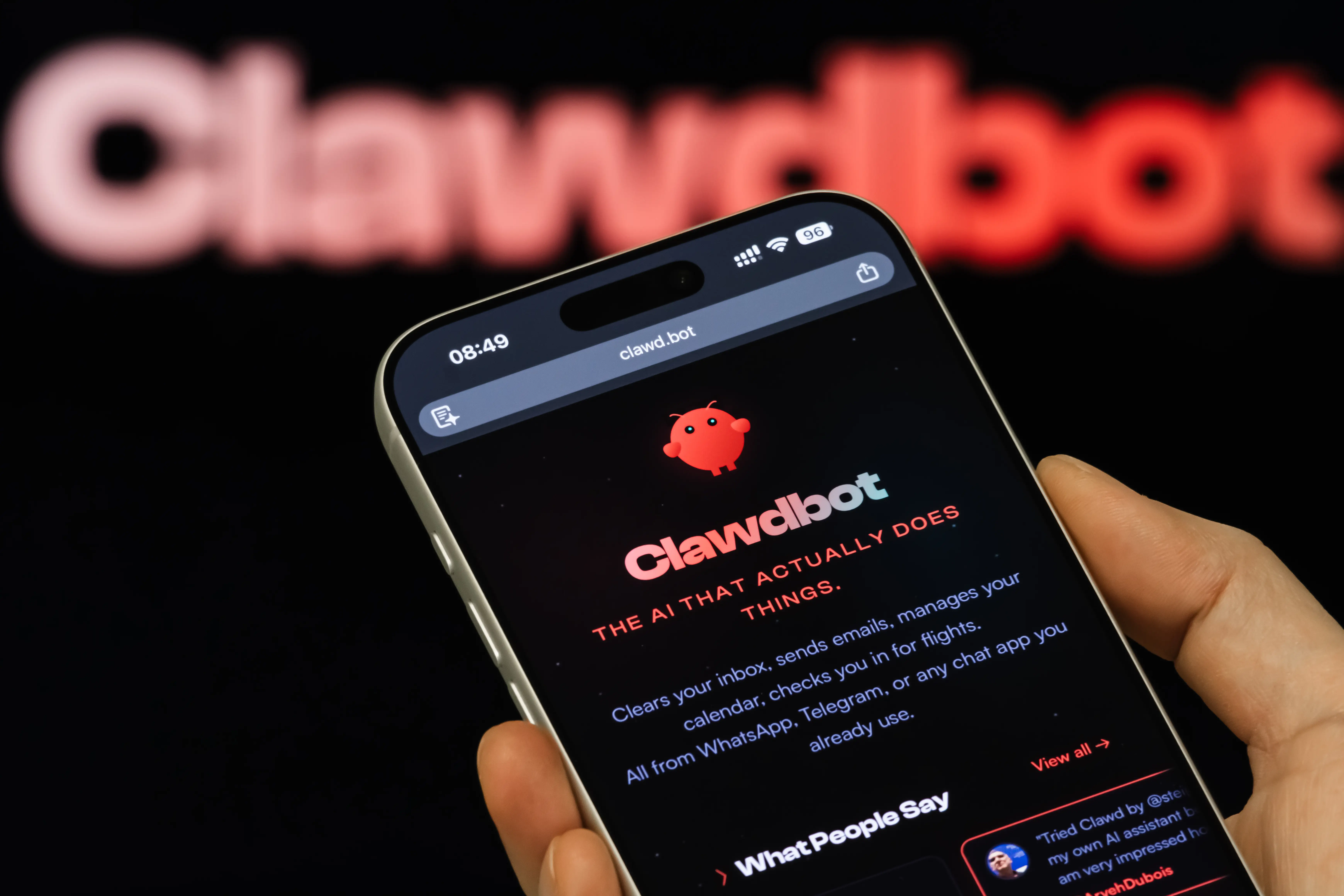 The Clawdbot landing page is pictured.