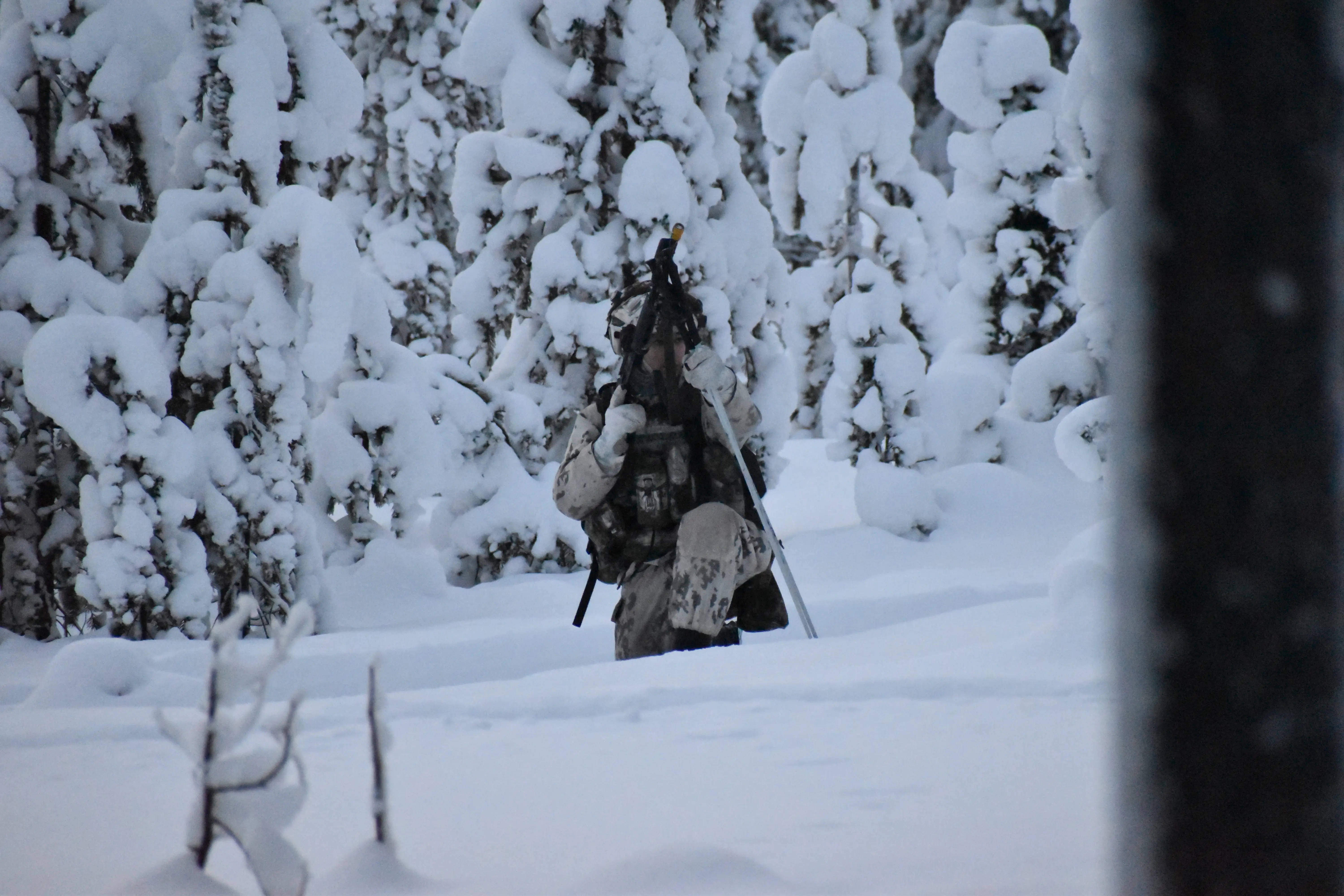 A NATO soldier trains for Arctic warfare in northern Finland in January 2026.