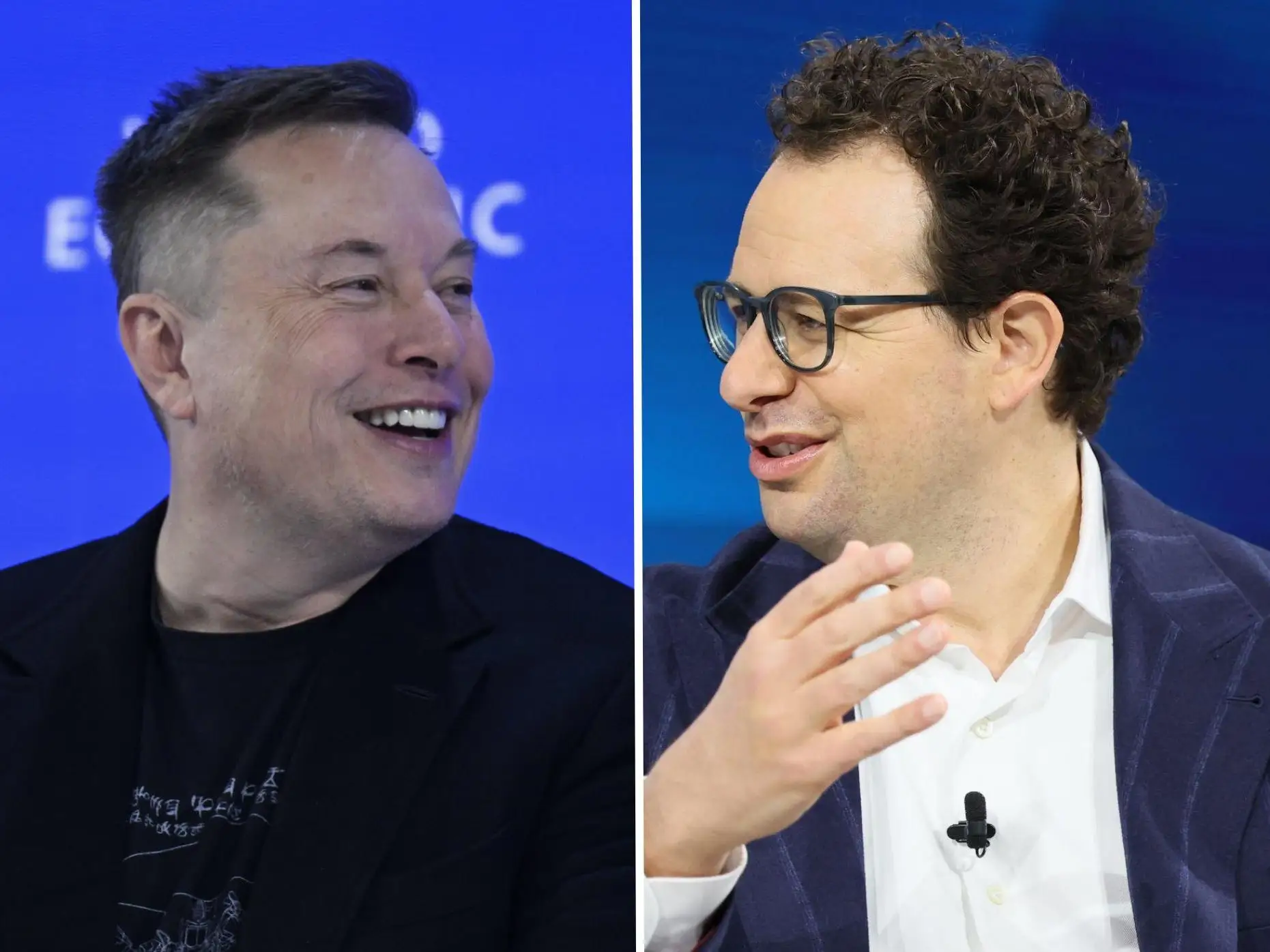 A side-by-side image of Elon Musk and Dario Amodei