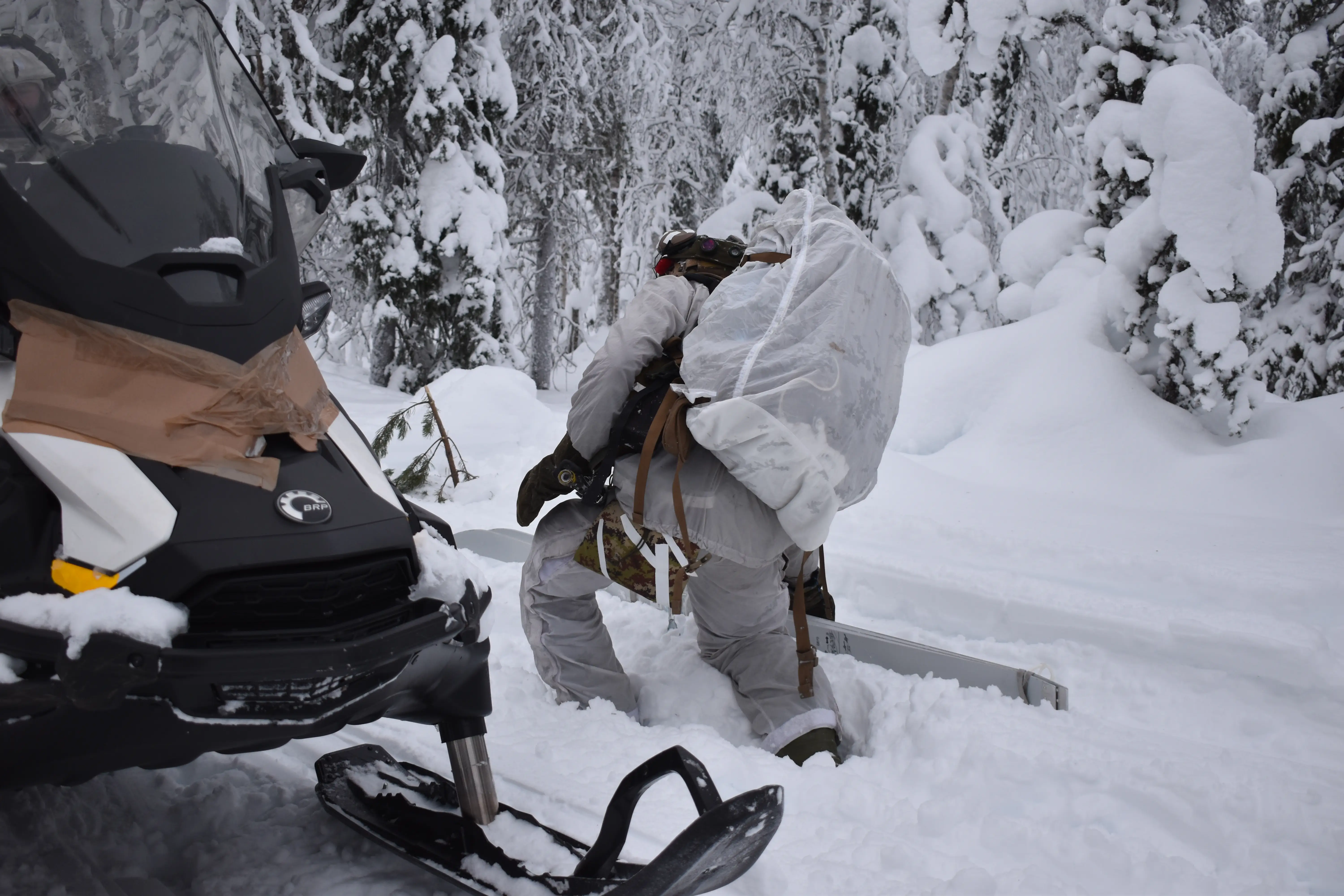 A NATO soldier walks in the snow in northern Finland in January 2026.
