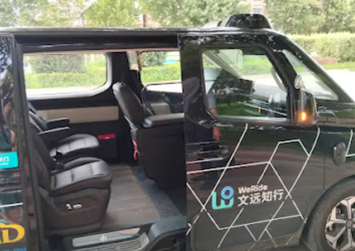 A WeRide robotaxi in Beijing waiting for passengers to board