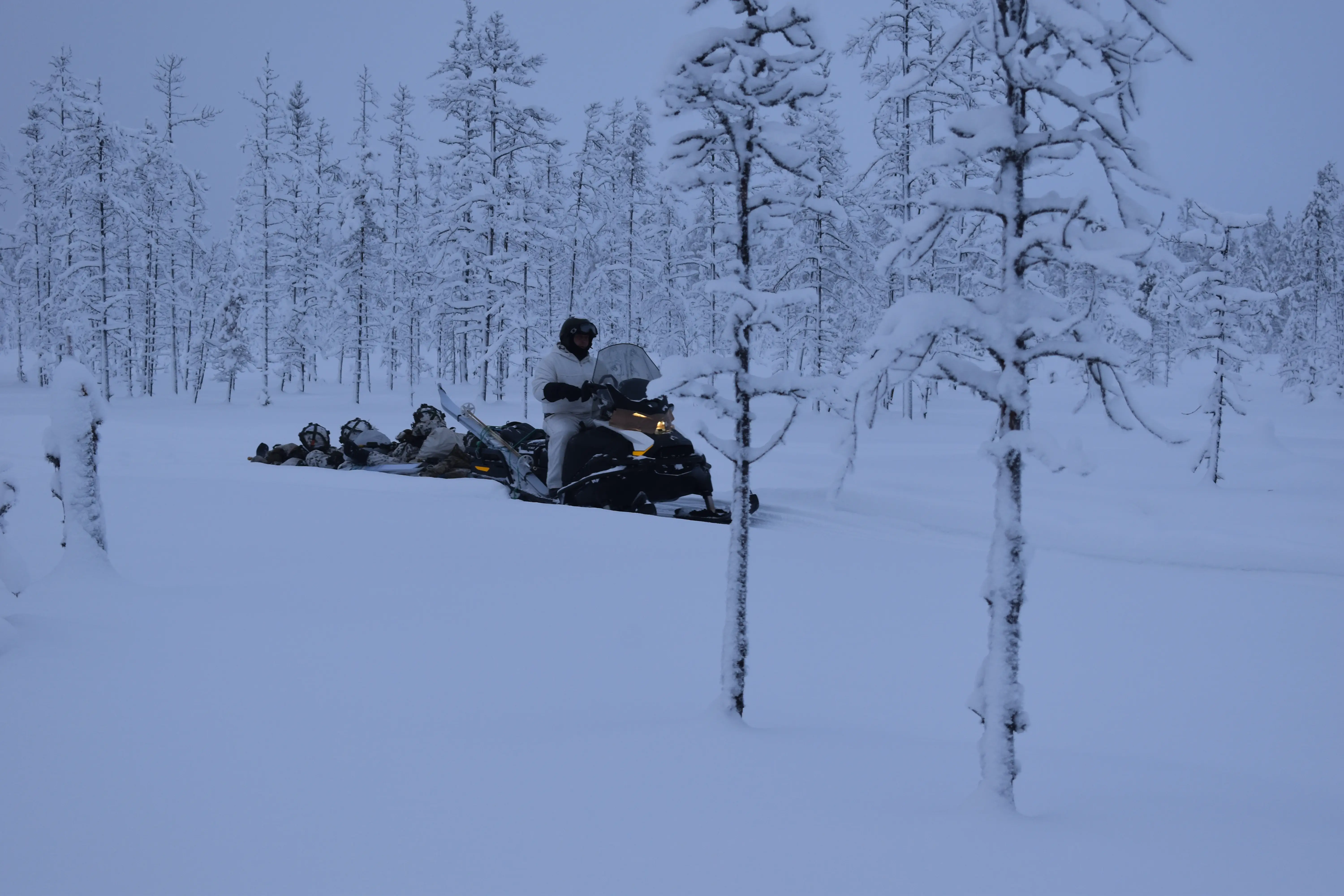 NATO soldiers on snowmobiles in northern Finland in January 2026/