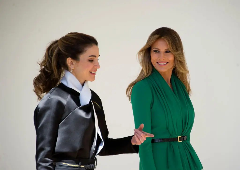 Queen Rania of Jordan with Melania Trump at the White House in 2017.