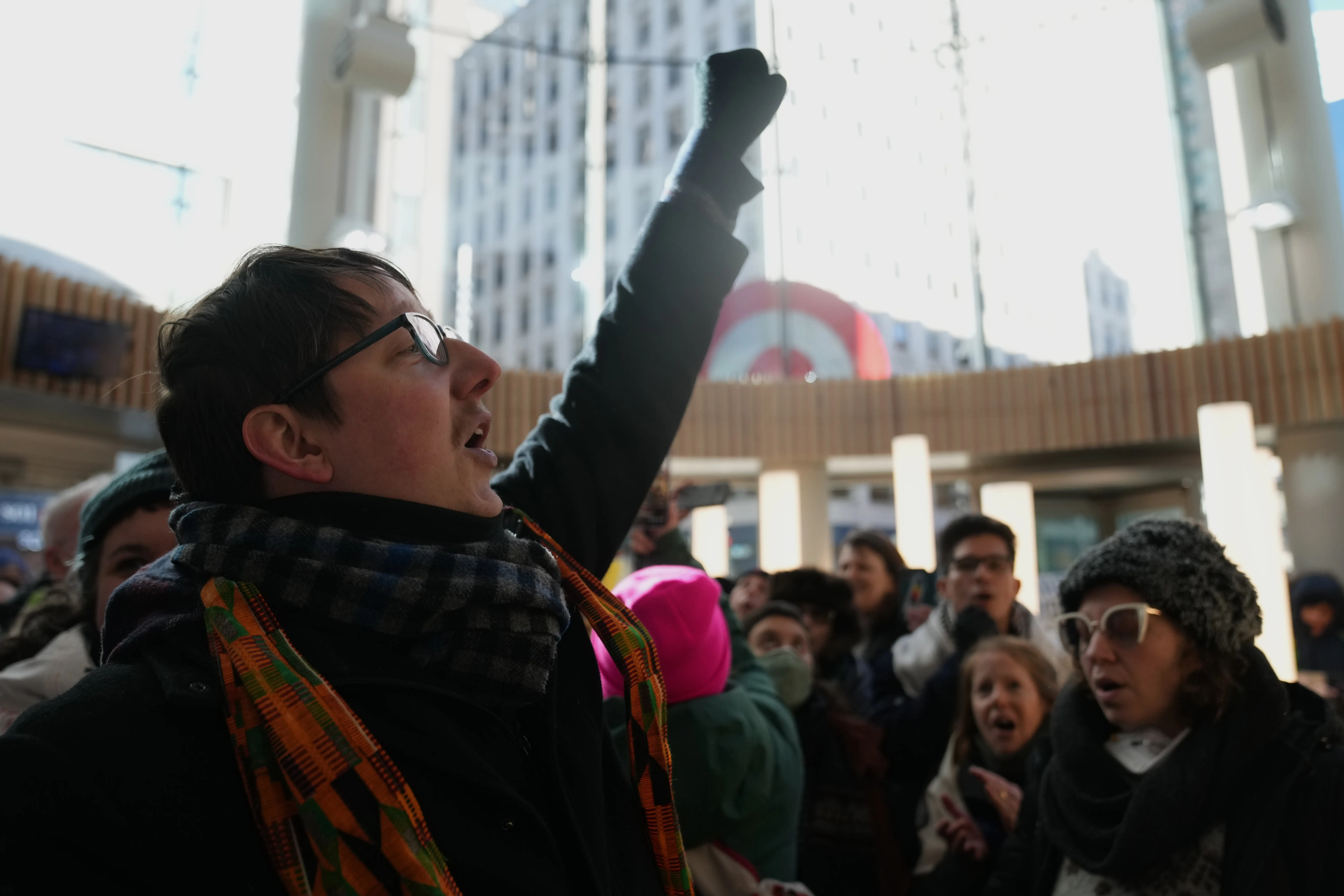 Protesters gather at Target, Friday, Jan. 23, 2026, in Minneapolis.