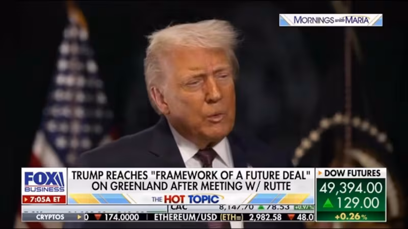 Trump speaking to Maria Bartiromo on Fox Business in Switzerland.