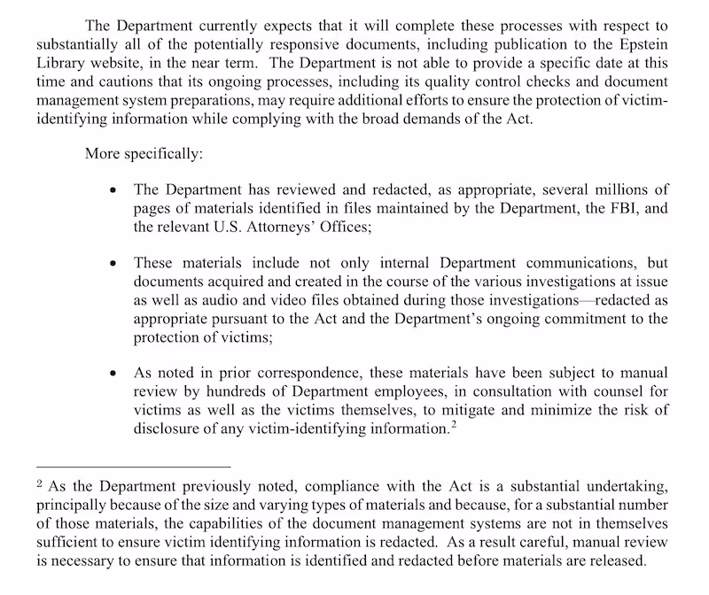 An excerpt from the letter, signed by Bondi.