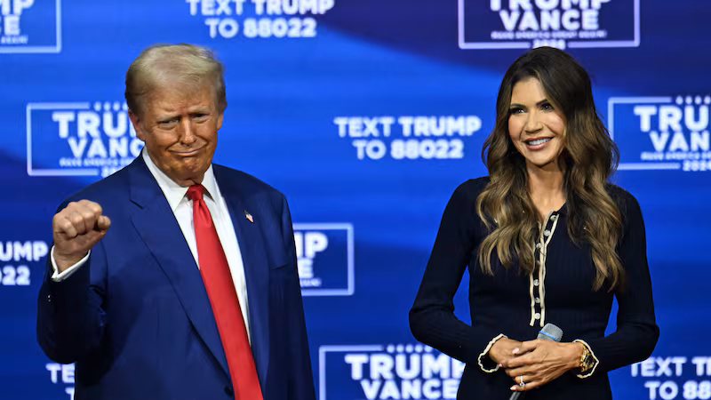 Donald Trump attends a town hall with Kristi Noem at the Greater Philadelphia Expo Center and Fairgrounds in Oaks, Pennsylvania, on October 14, 2024.